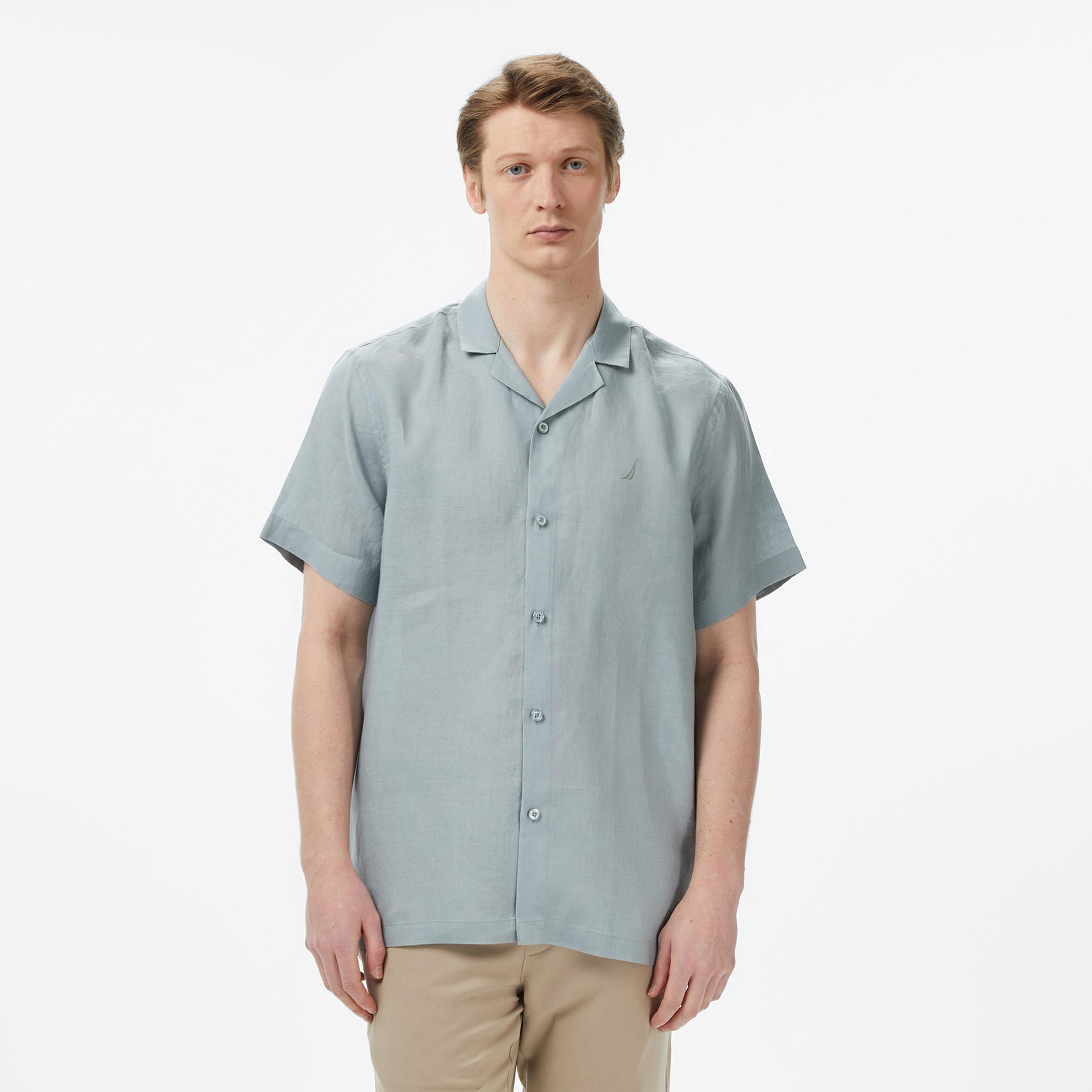 Nautica Erkek Yeşil Regular Fit Kısa Kollu Keten Gömlek