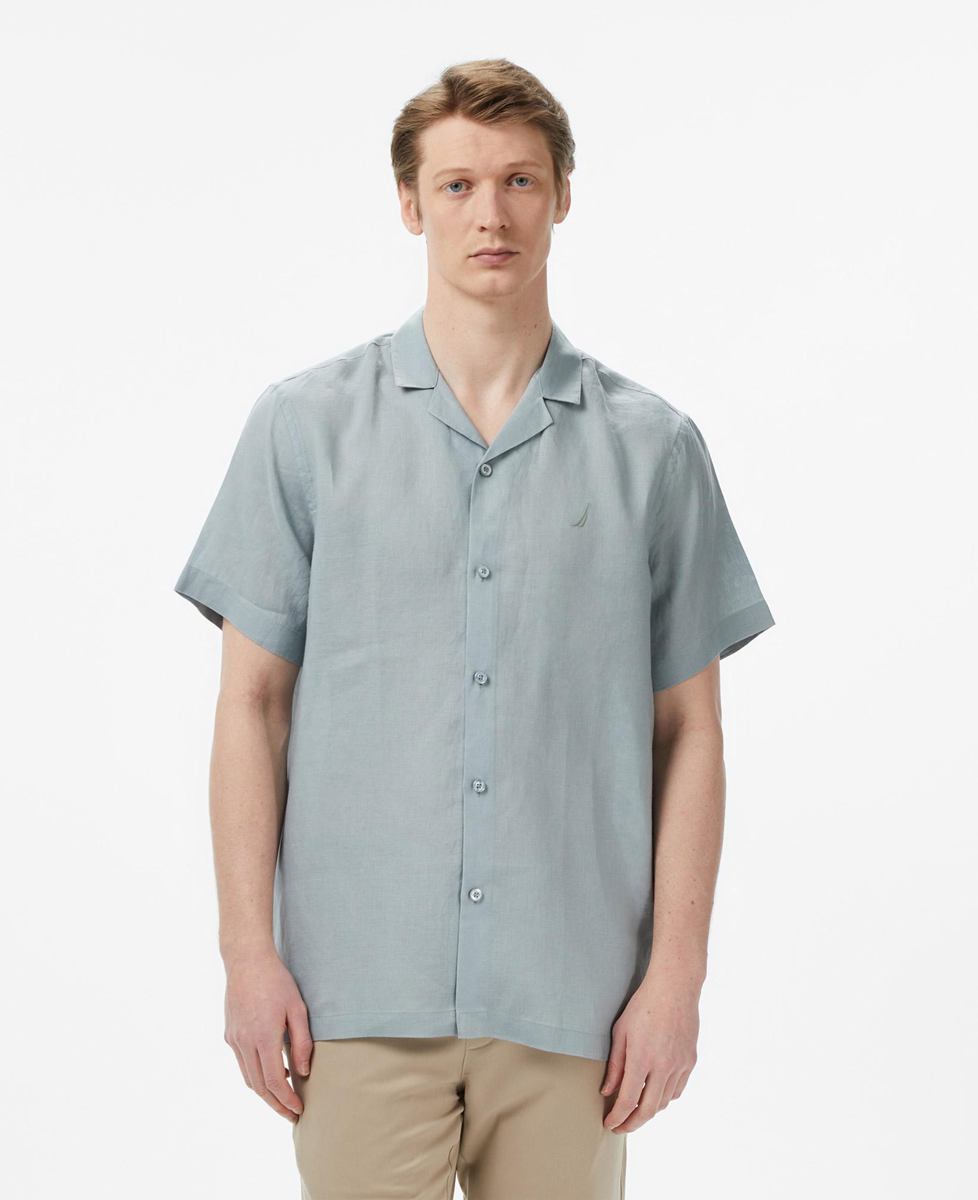 Nautica Erkek Yeşil Regular Fit Kısa Kollu Keten Gömlek