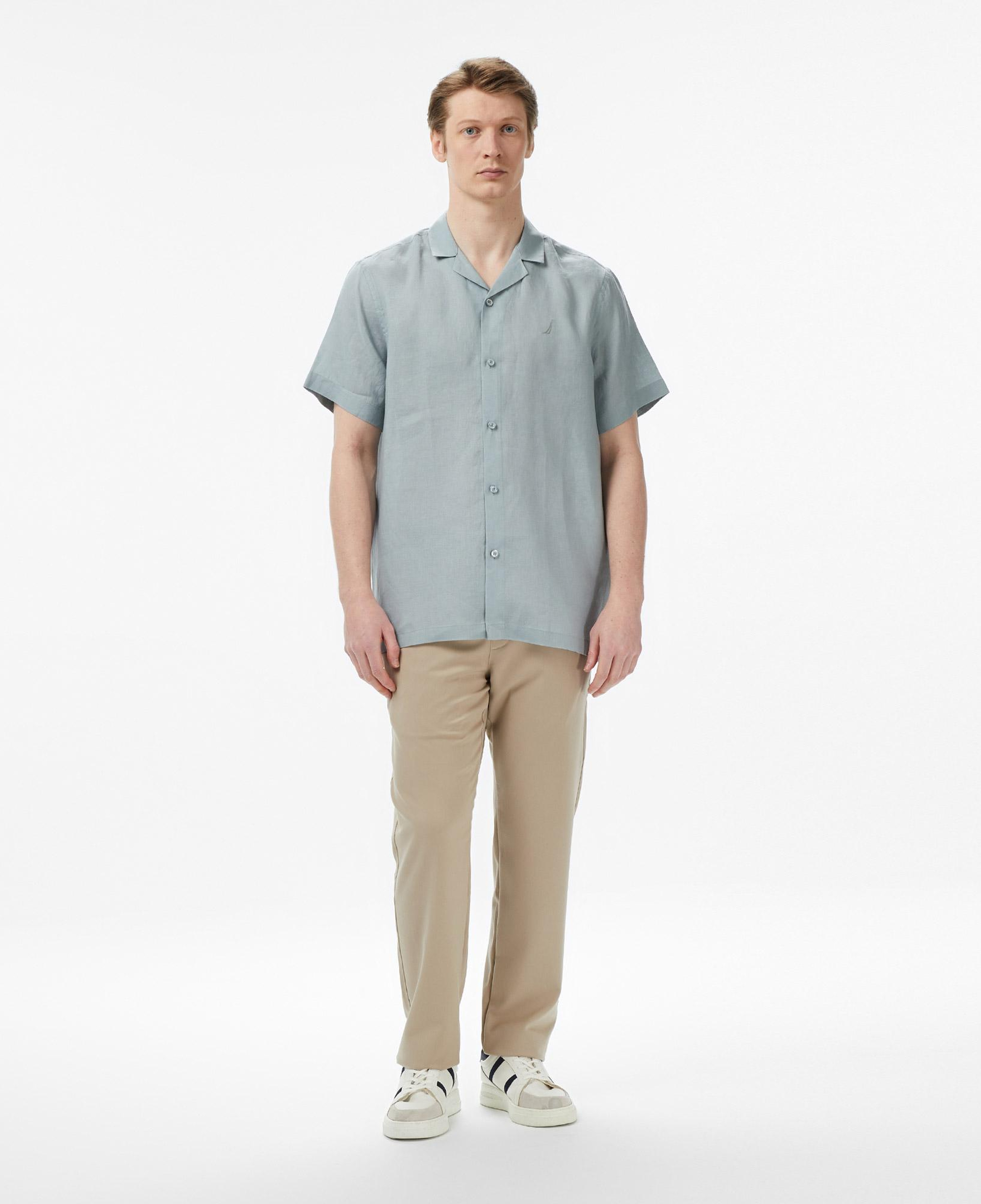 Nautica Erkek Yeşil Regular Fit Kısa Kollu Keten Gömlek