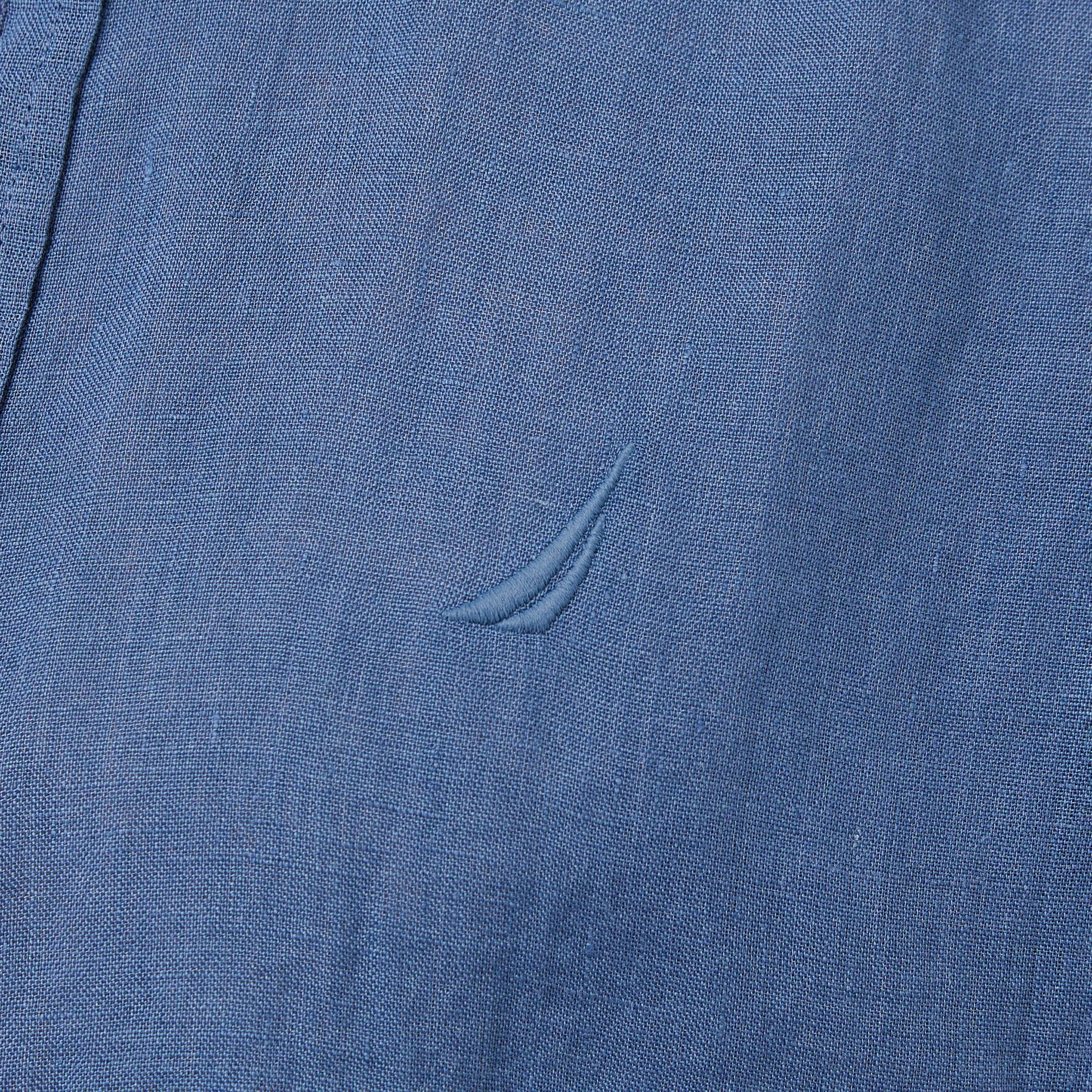 Nautica Erkek Mavi Regular Fit Keten Gömlek