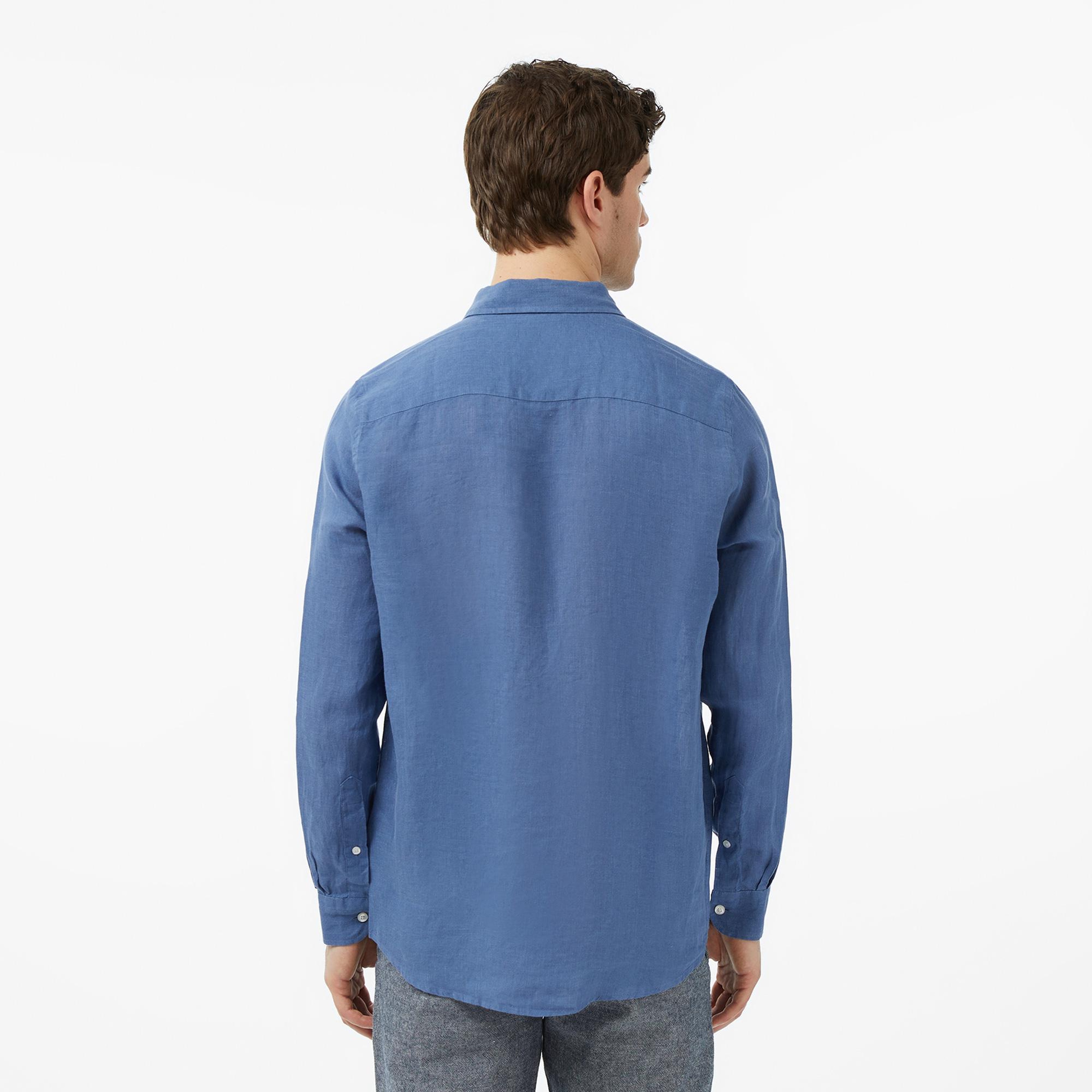 Nautica Erkek Mavi Regular Fit Keten Gömlek