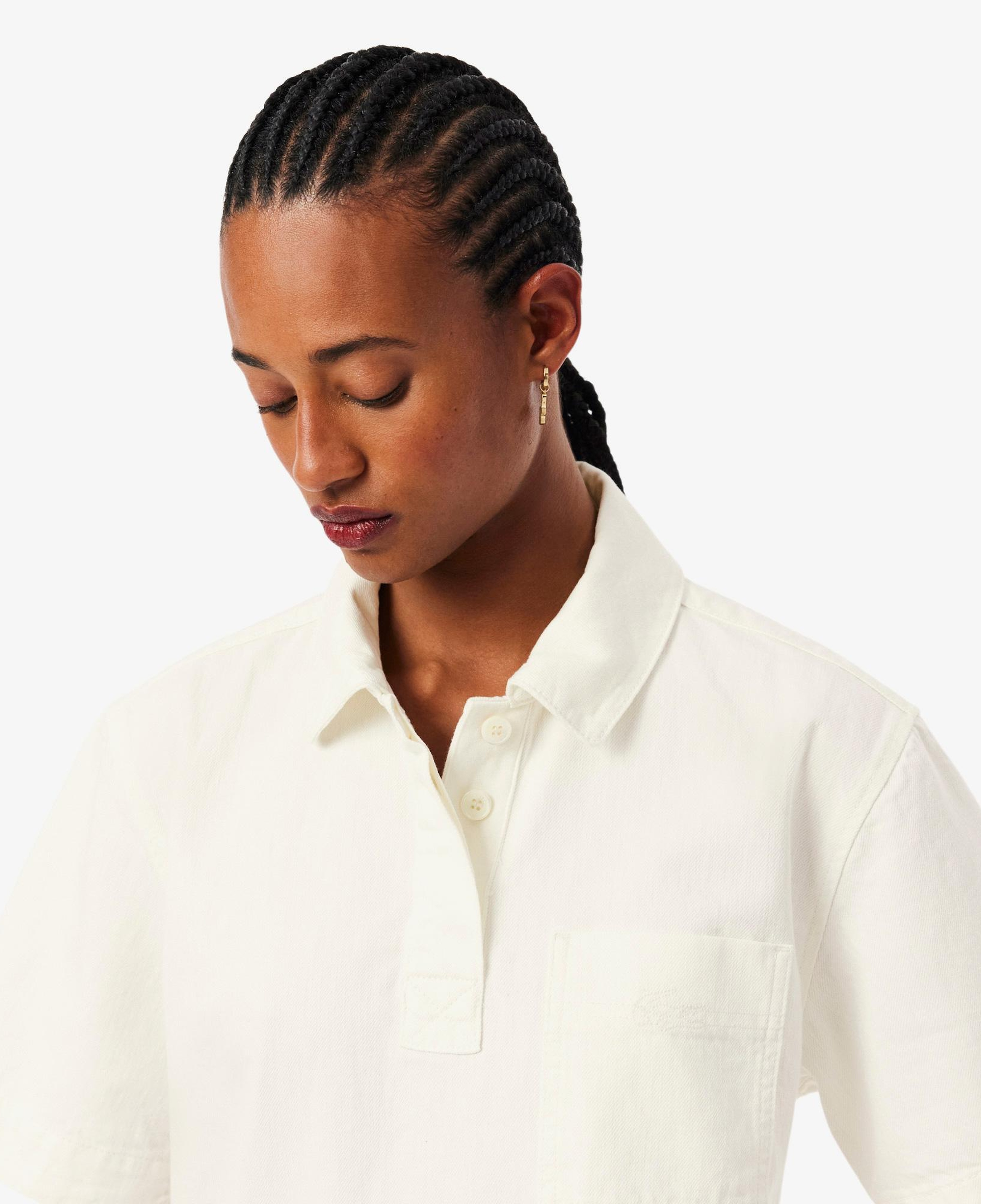 Lacoste Kadın Oversize Fit Kısa Kollu Polo Yaka Denim Beyaz Gömlek