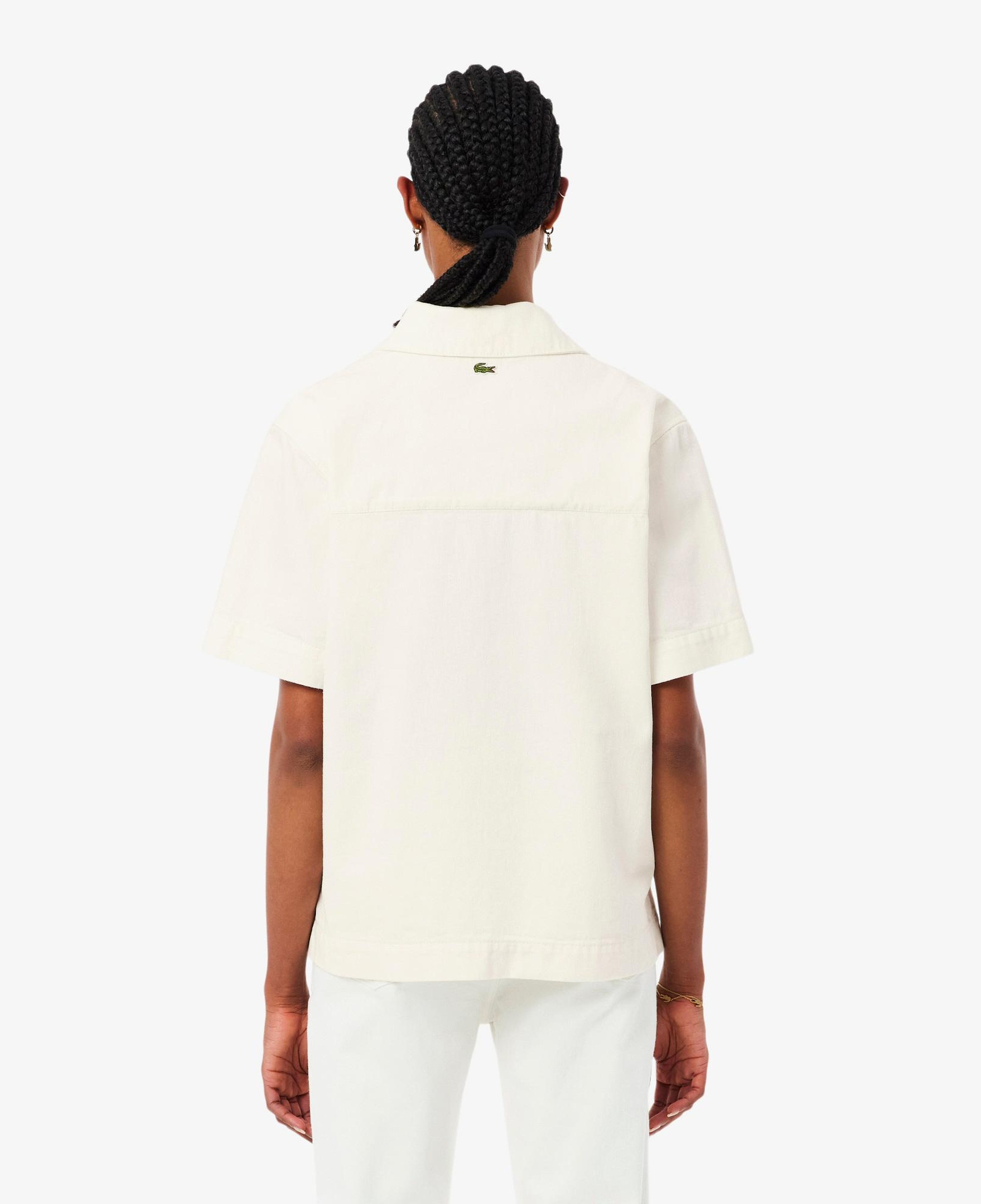 Lacoste Kadın Oversize Fit Kısa Kollu Polo Yaka Denim Beyaz Gömlek