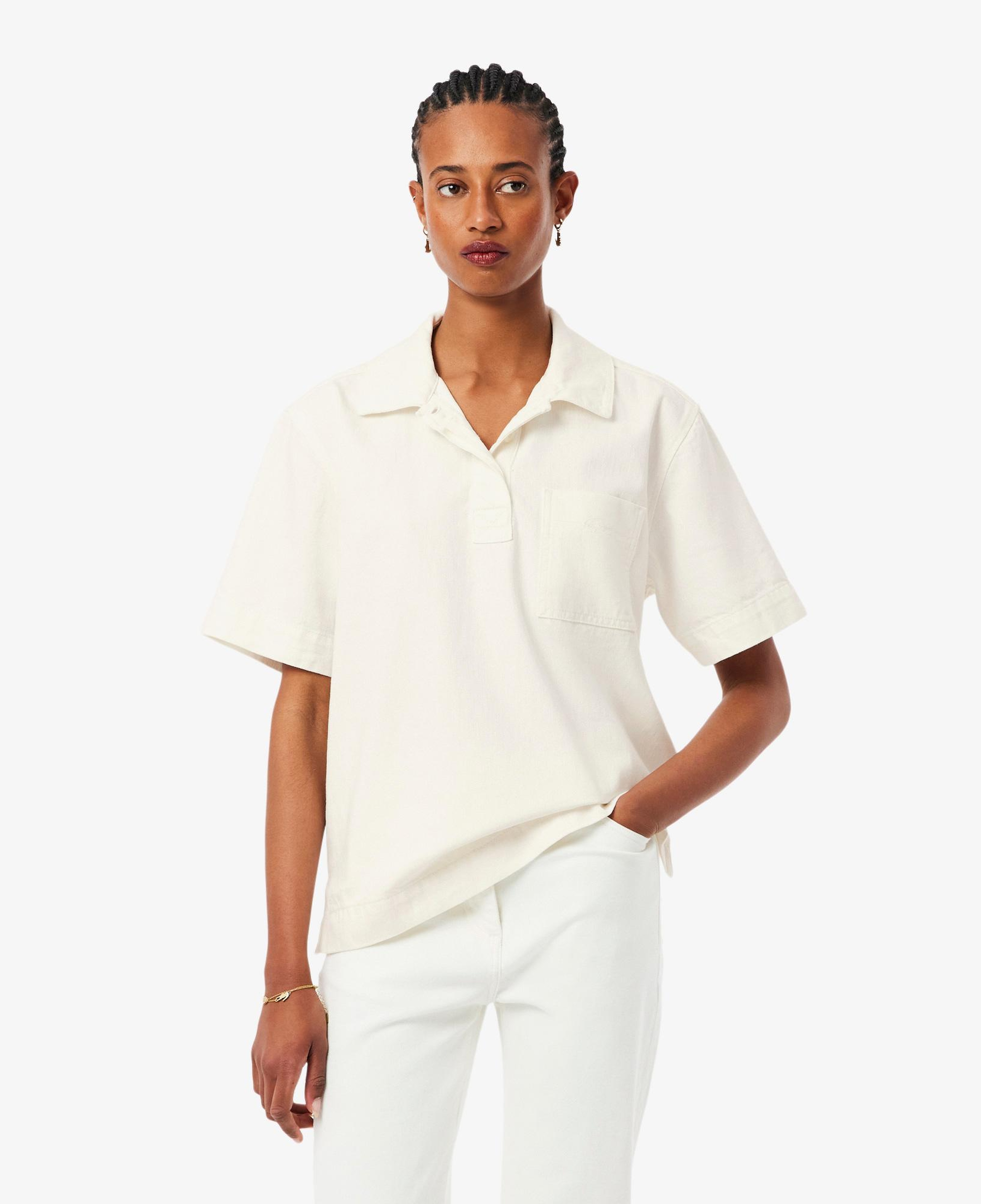 Lacoste Kadın Oversize Fit Kısa Kollu Polo Yaka Denim Beyaz Gömlek