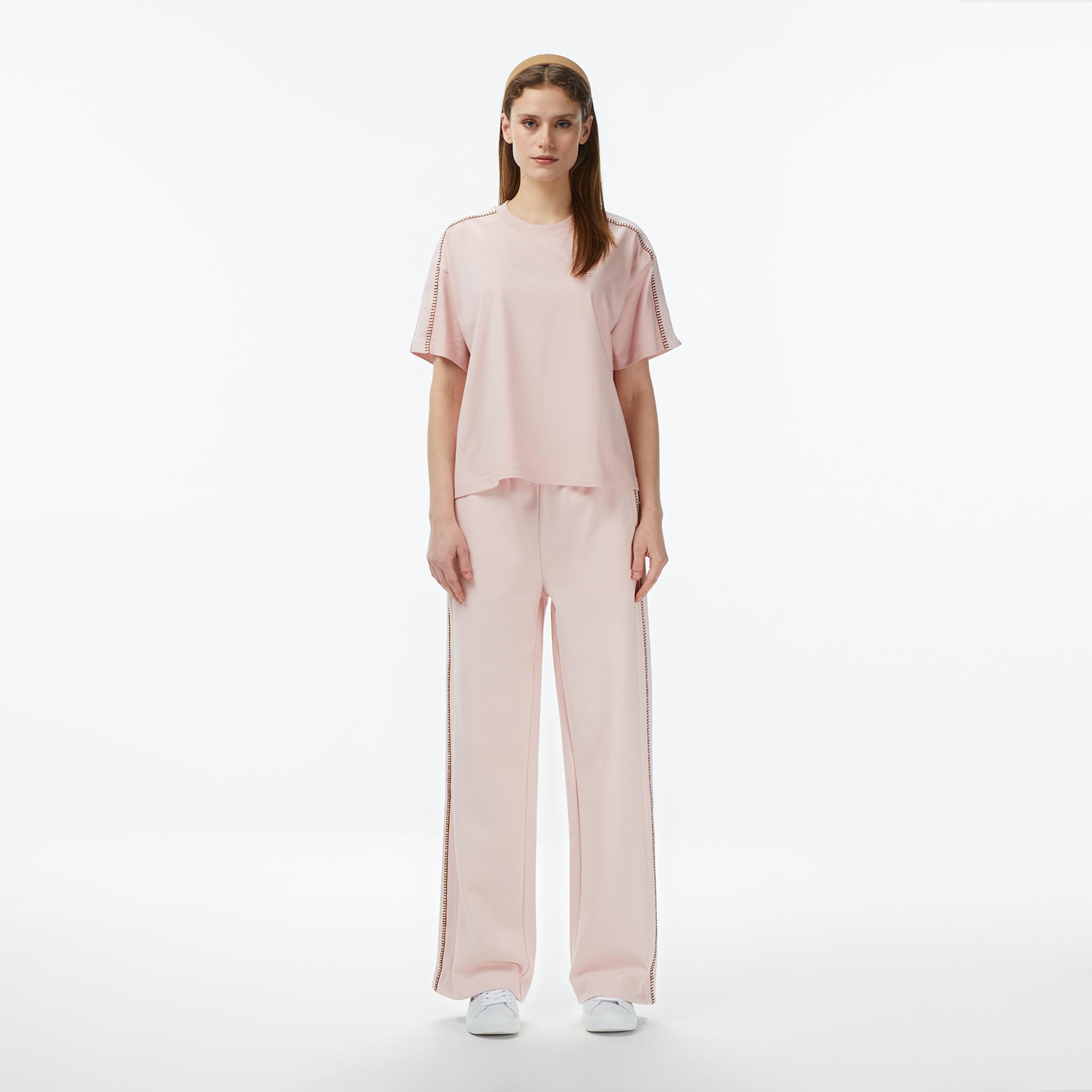 Lacoste Kadın Loose Fit Bisiklet Yaka Açık Pembe T-Shirt