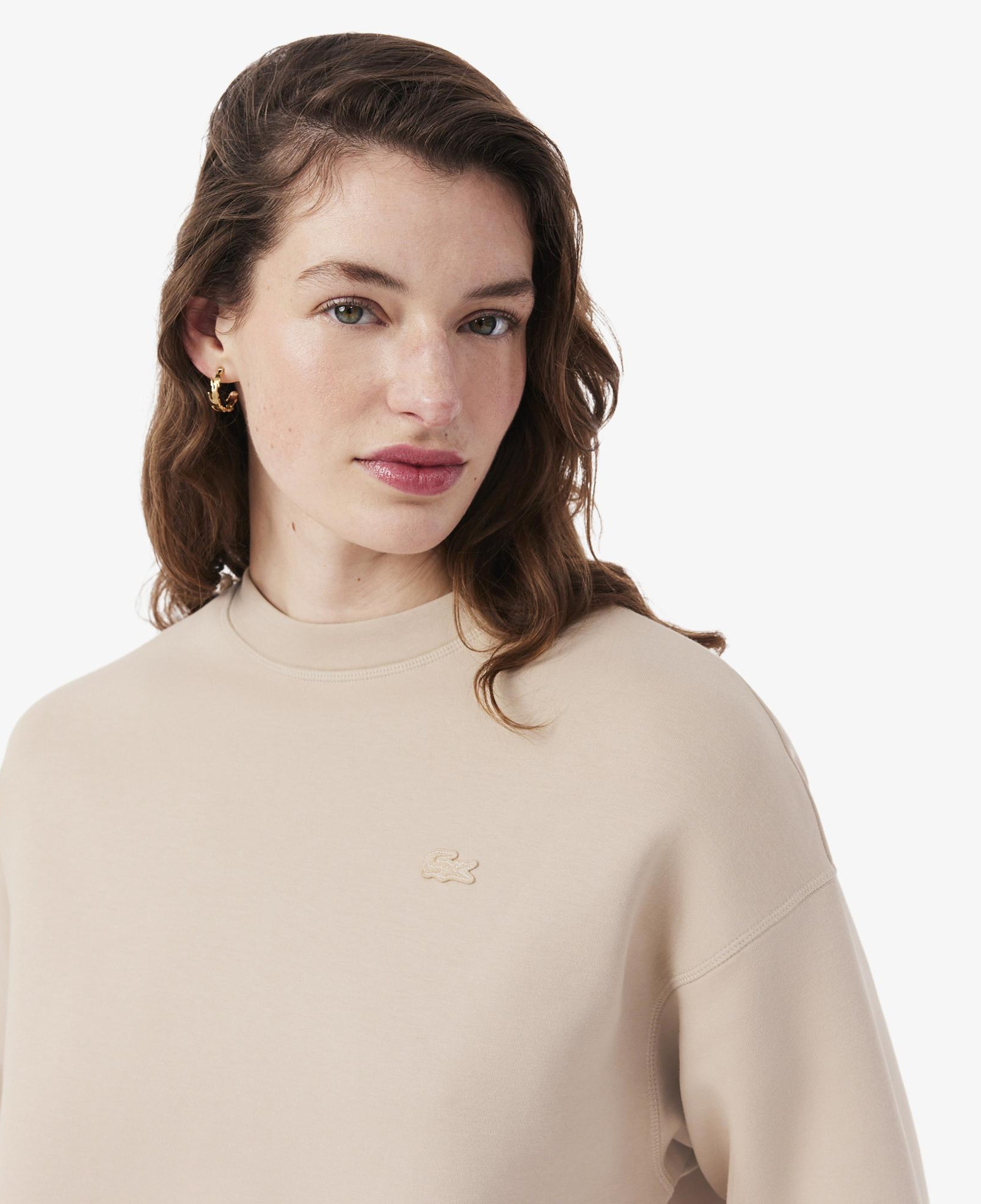 Lacoste Kadın Oversize Fit Bisiklet Yaka Bej Sweatshirt