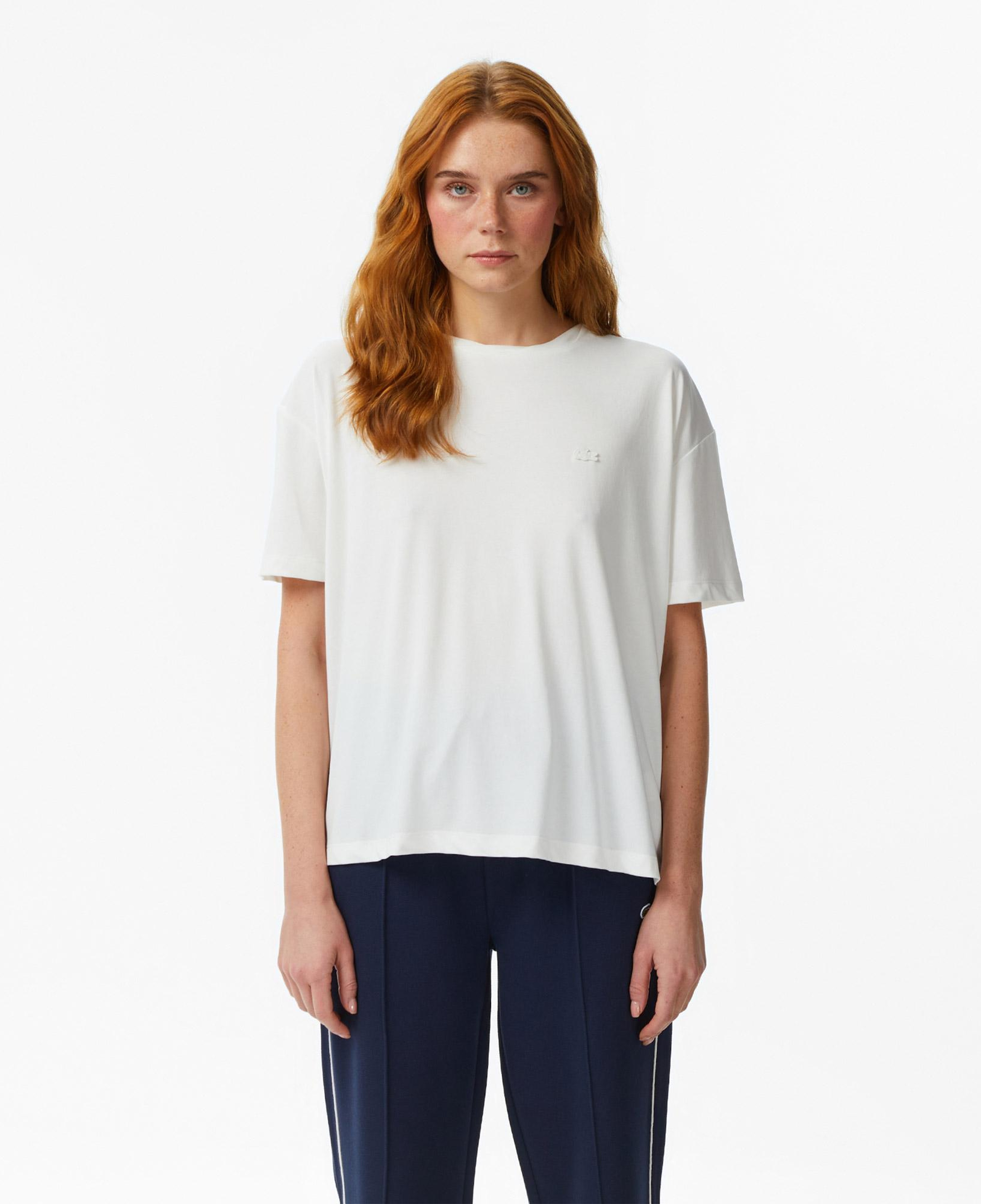 Lacoste Kadın Relaxed Fit Bisiklet Yaka Beyaz T-Shirt