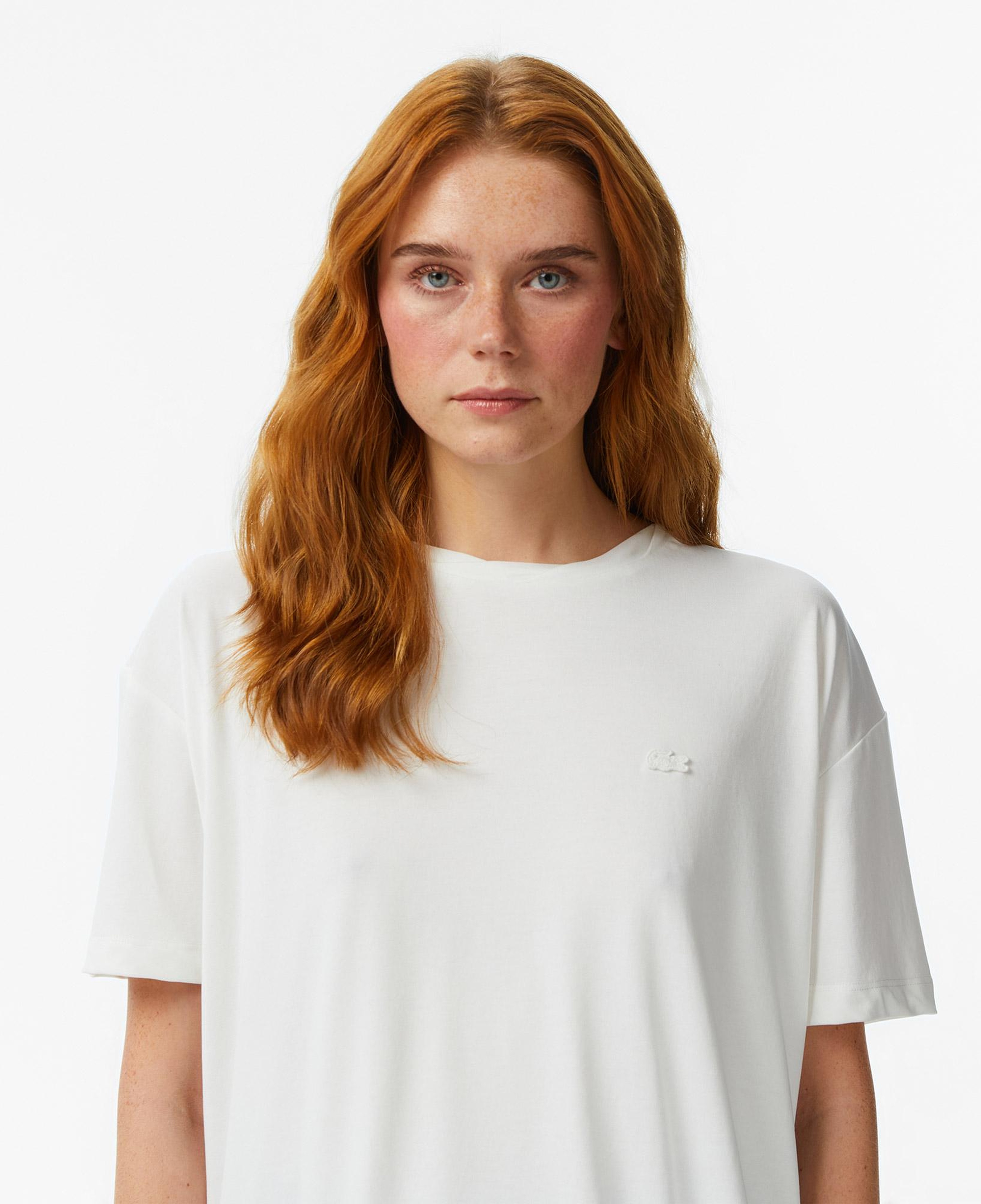 Lacoste Kadın Relaxed Fit Bisiklet Yaka Beyaz T-Shirt