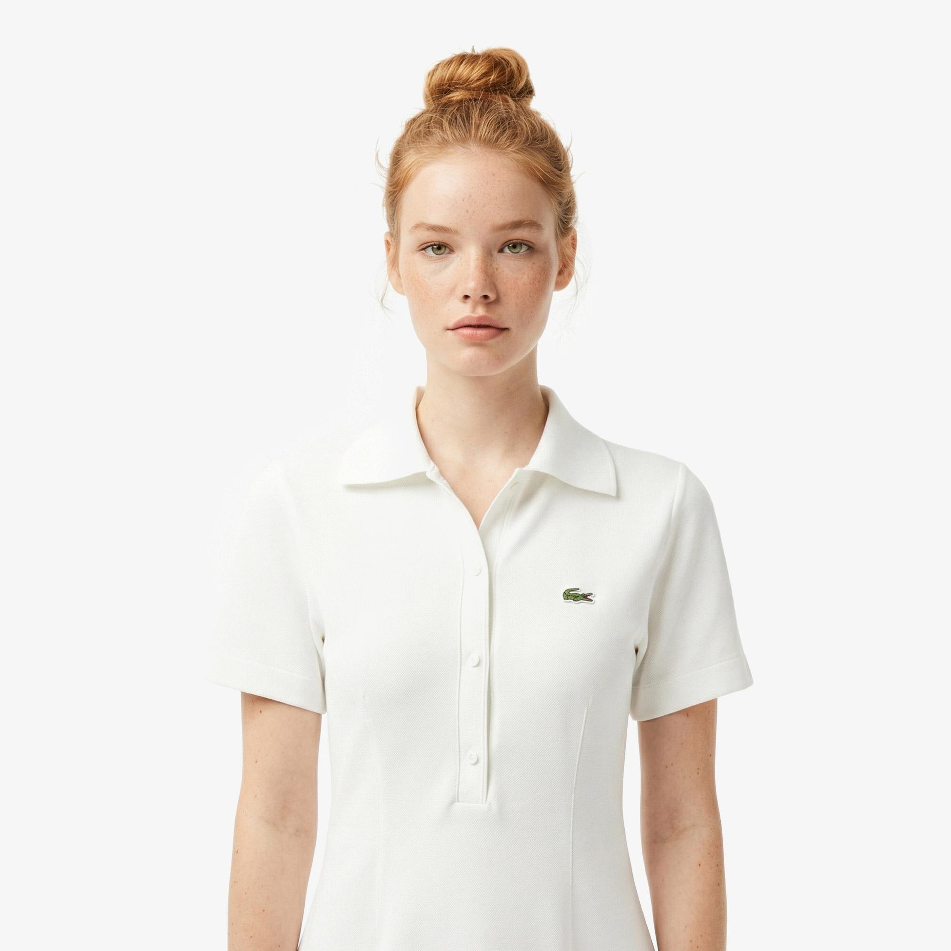 Lacoste Kadın Classic Fit Kısa Kollu Polo Yaka Krem Elbise