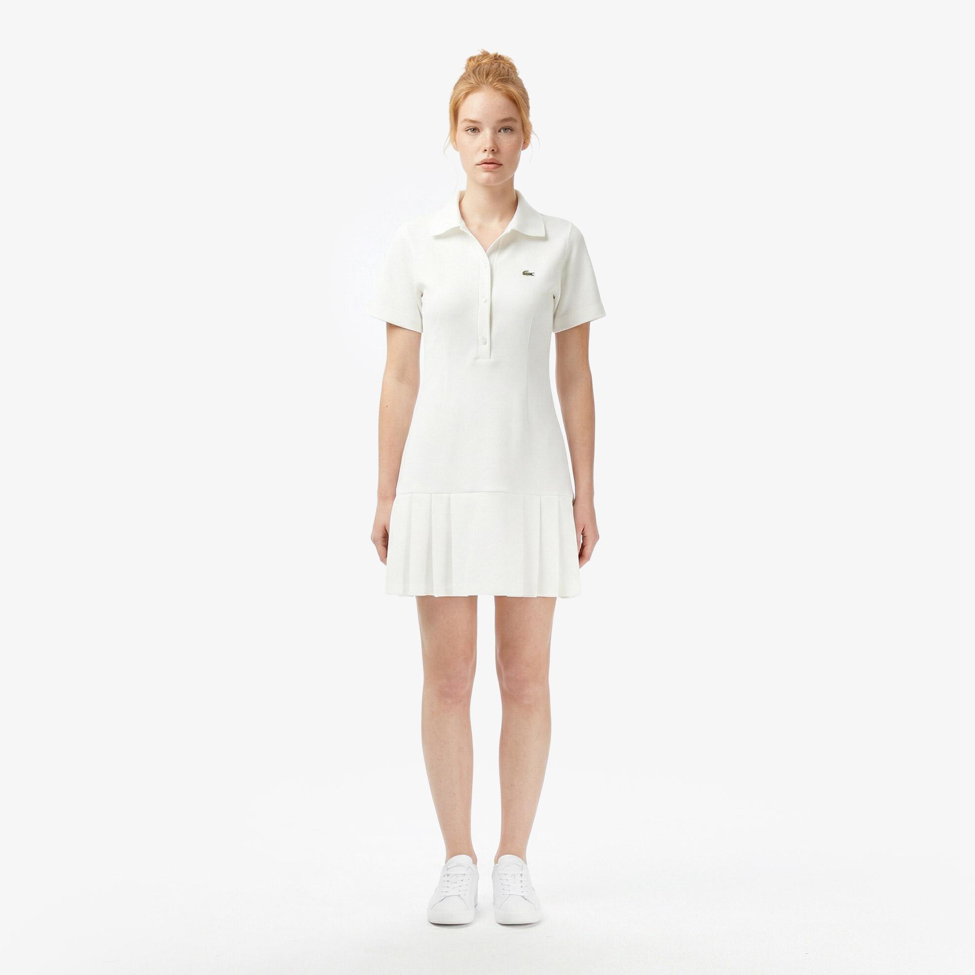 Lacoste Kadın Classic Fit Kısa Kollu Polo Yaka Krem Elbise