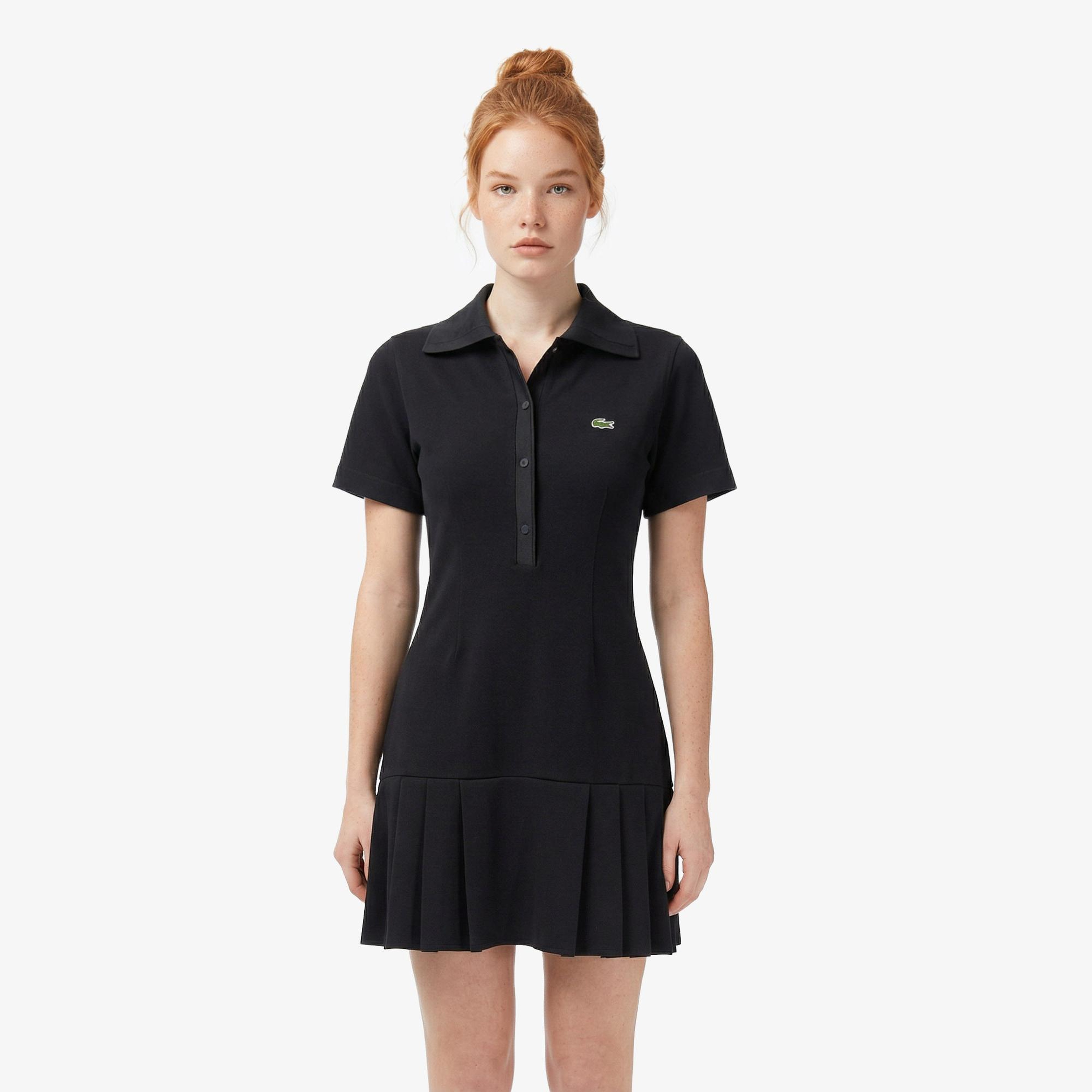 Lacoste Kadın Classic Fit Kısa Kollu Polo Yaka Siyah Elbise