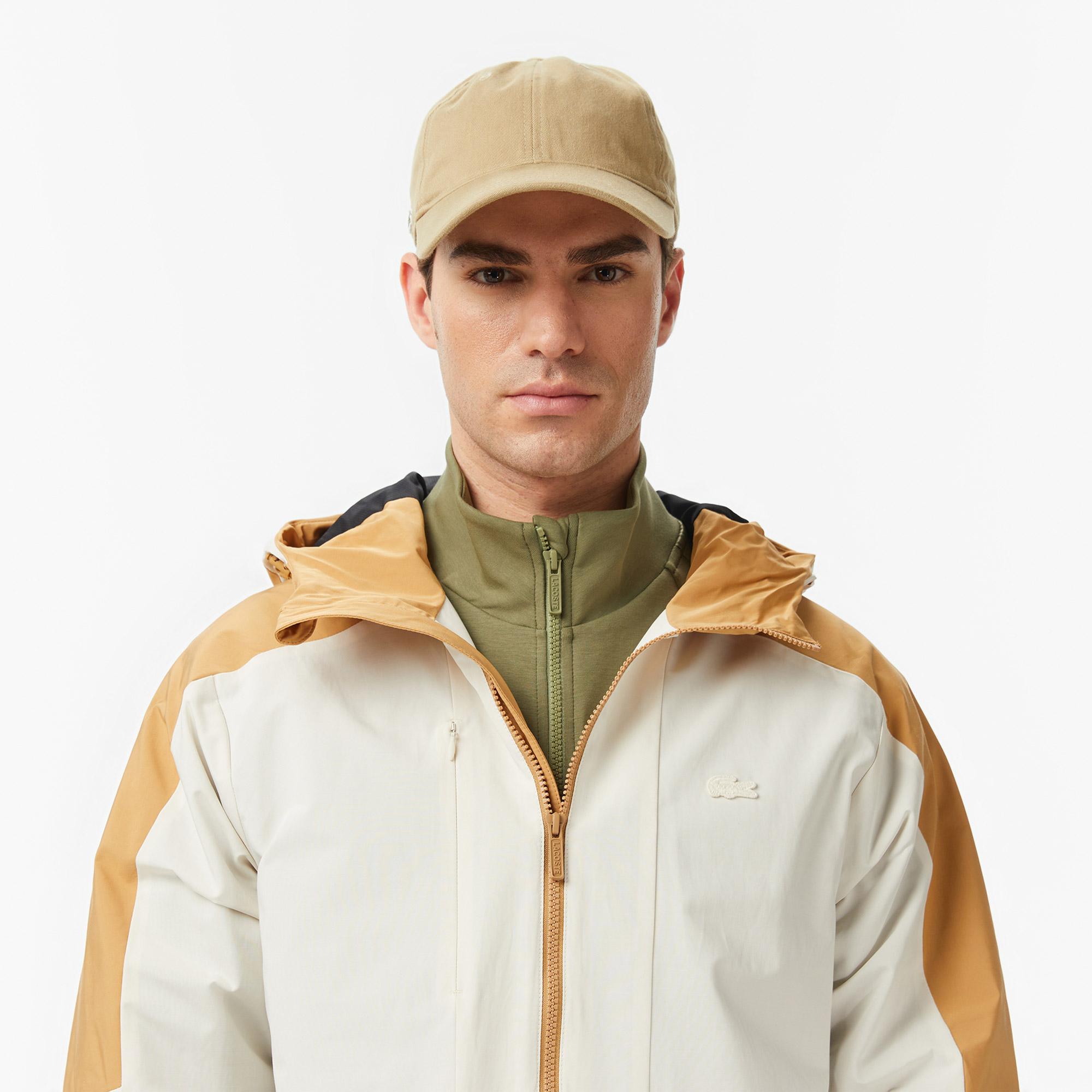 Lacoste Erkek Relaxed Fit Kapüşonlu Renk Bloklu Krem Mont