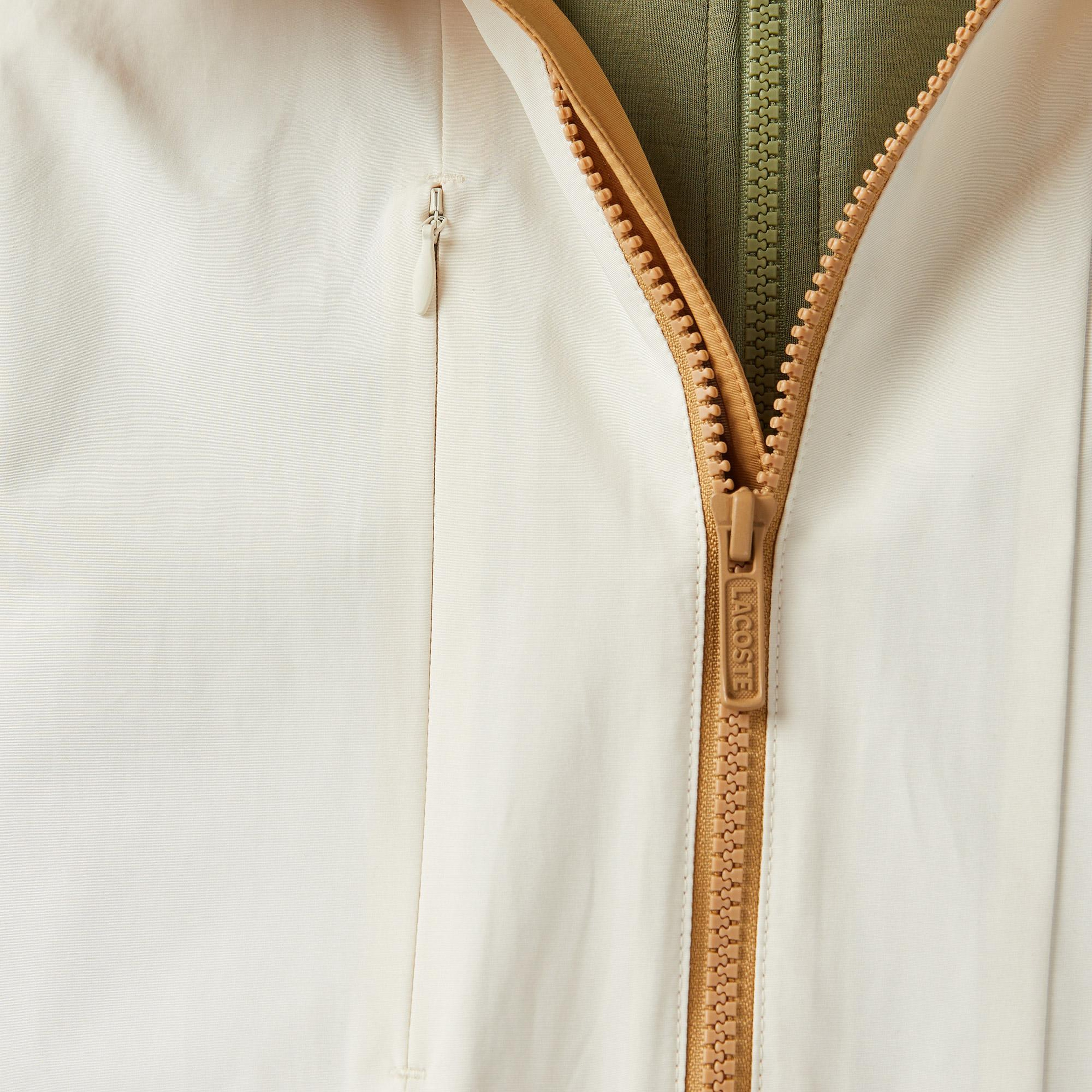 Lacoste Erkek Relaxed Fit Kapüşonlu Renk Bloklu Krem Mont