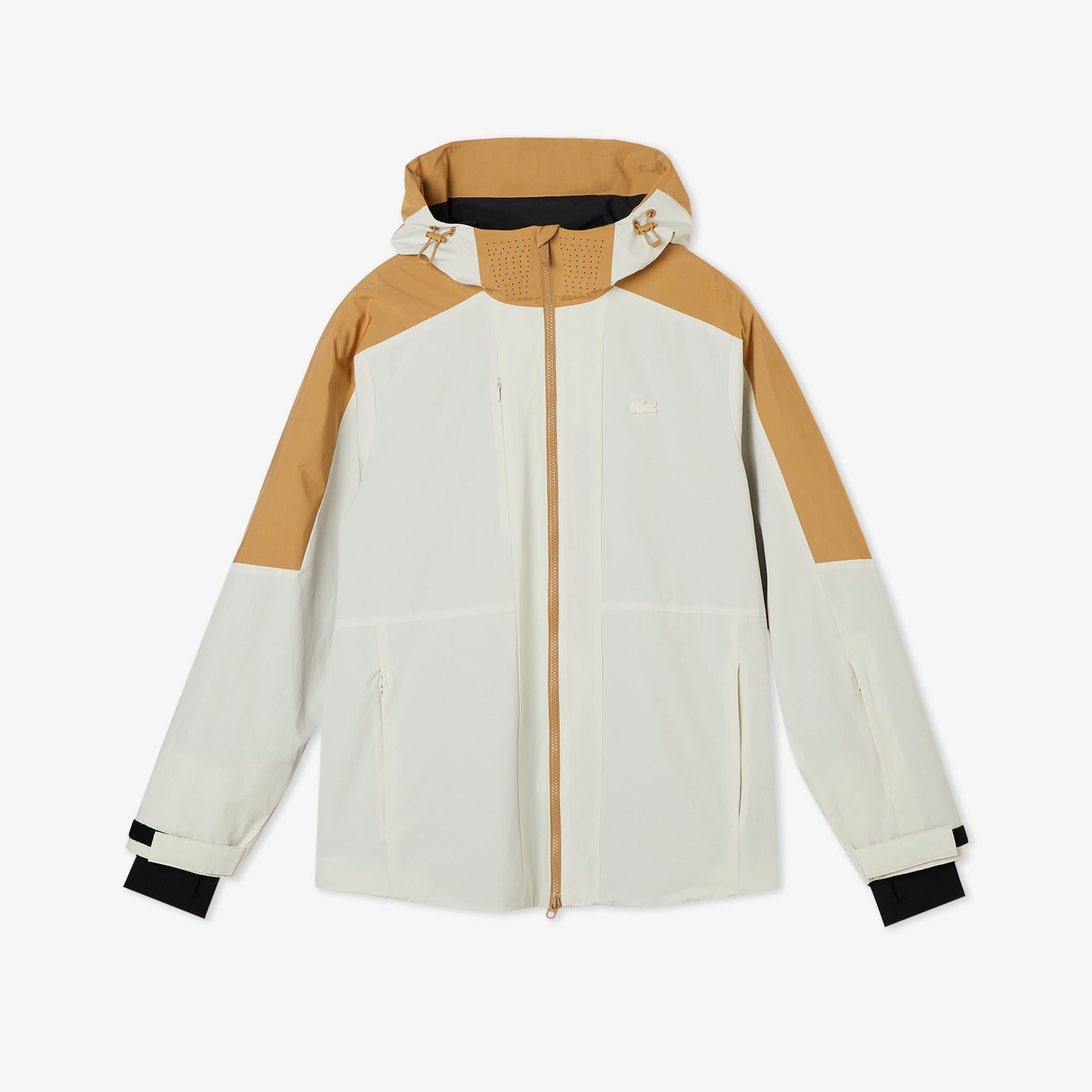 Lacoste Erkek Relaxed Fit Kapüşonlu Renk Bloklu Krem Mont