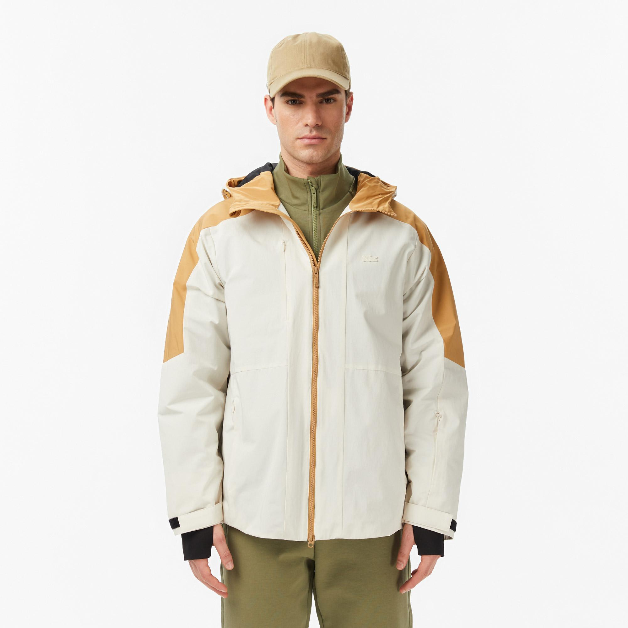 Lacoste Erkek Relaxed Fit Kapüşonlu Renk Bloklu Krem Mont