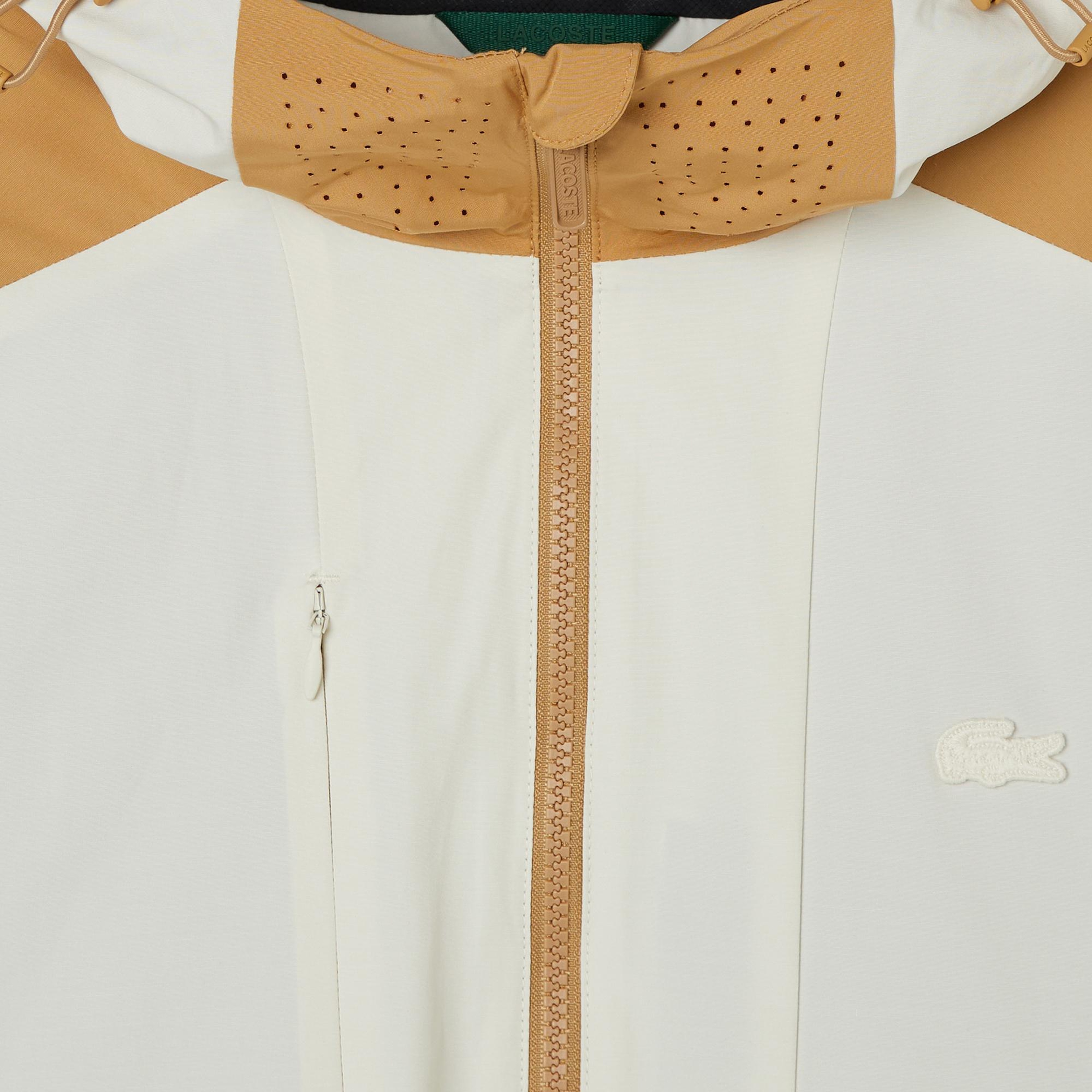 Lacoste Erkek Relaxed Fit Kapüşonlu Renk Bloklu Krem Mont