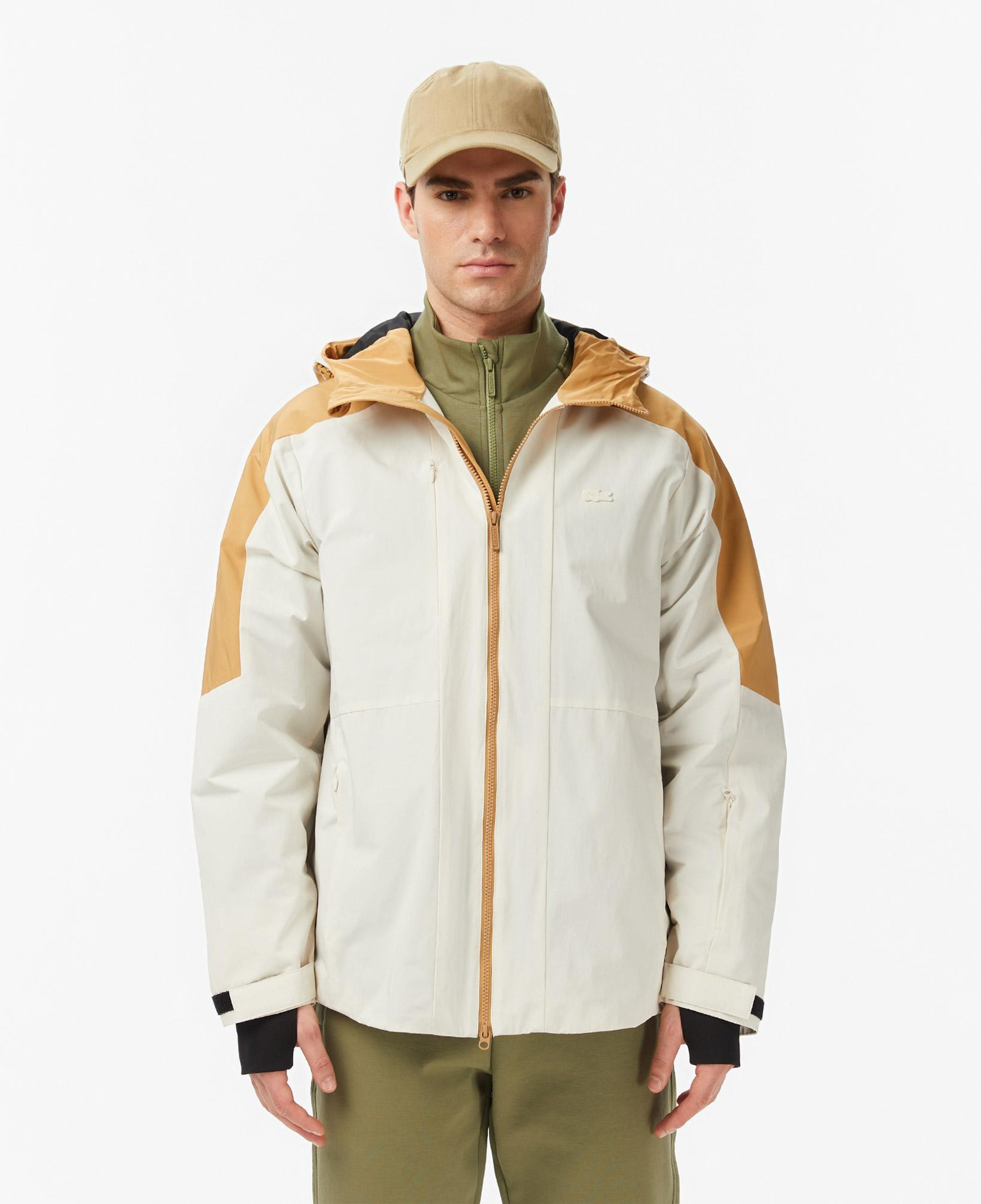 Lacoste Erkek Relaxed Fit Kapüşonlu Renk Bloklu Krem Mont