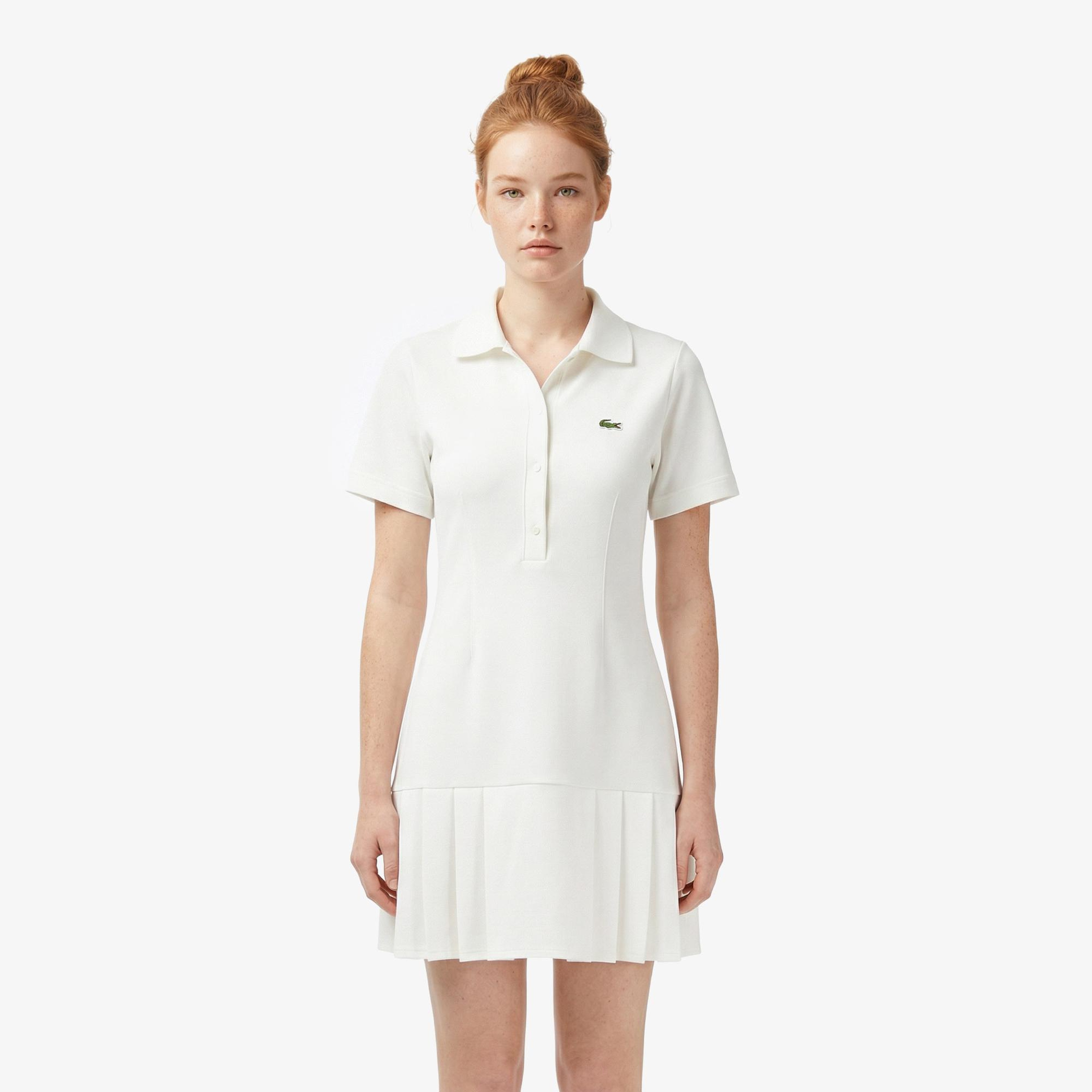 Lacoste Kadın Classic Fit Kısa Kollu Polo Yaka Krem Elbise