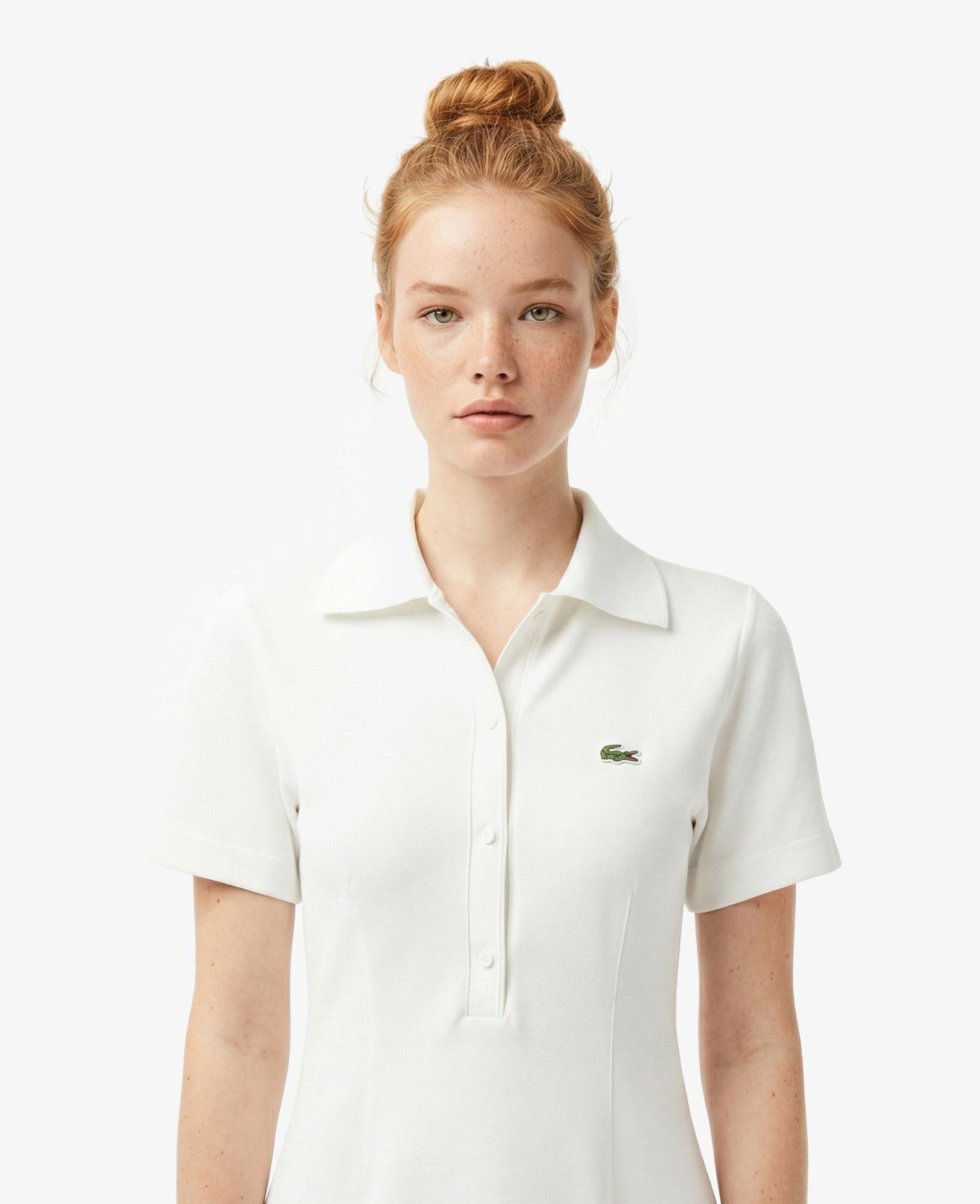 Lacoste Kadın Classic Fit Kısa Kollu Polo Yaka Krem Elbise