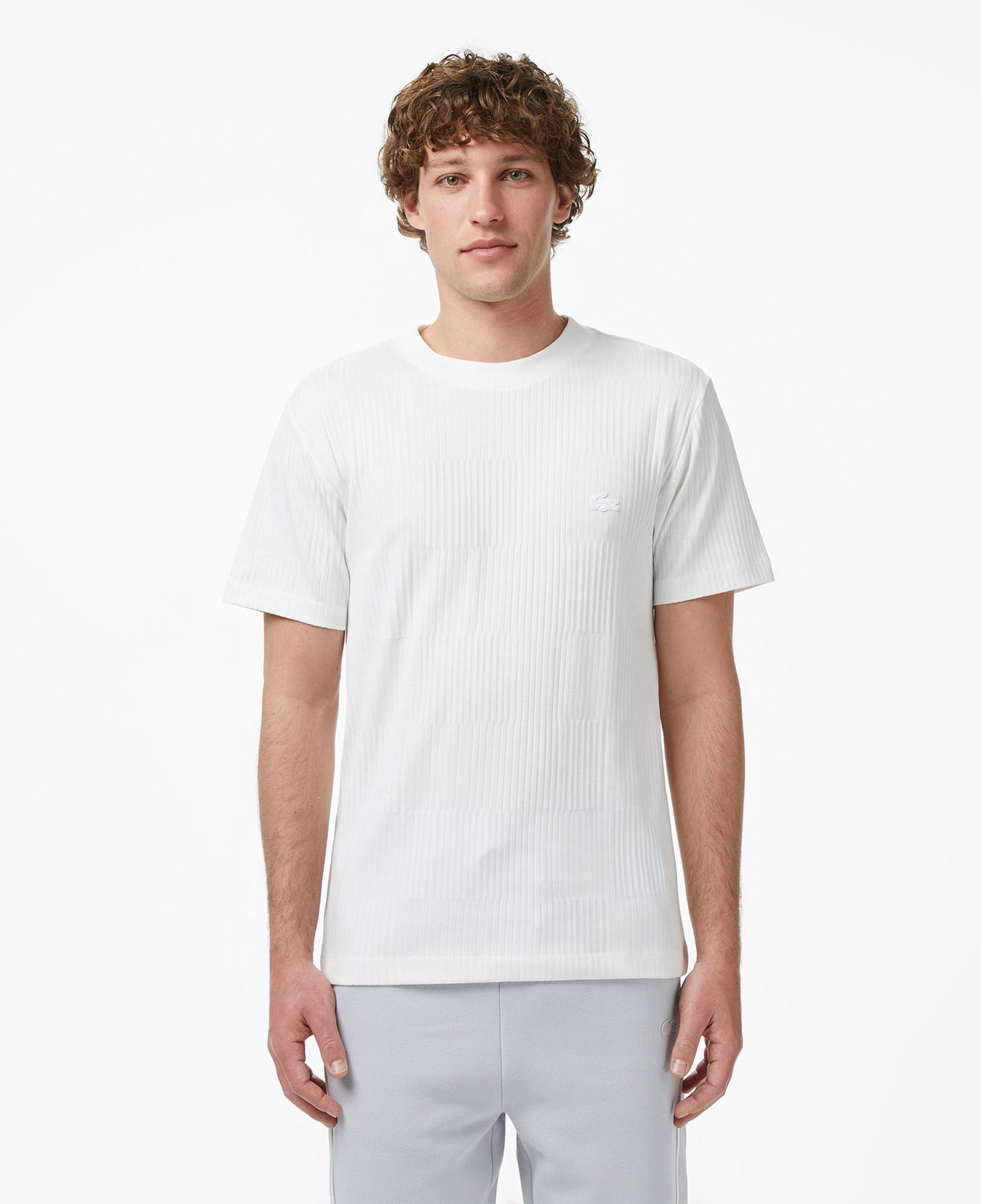 Lacoste Erkek Regular Fit Bisiklet Yaka Çizgili Beyaz T-Shirt