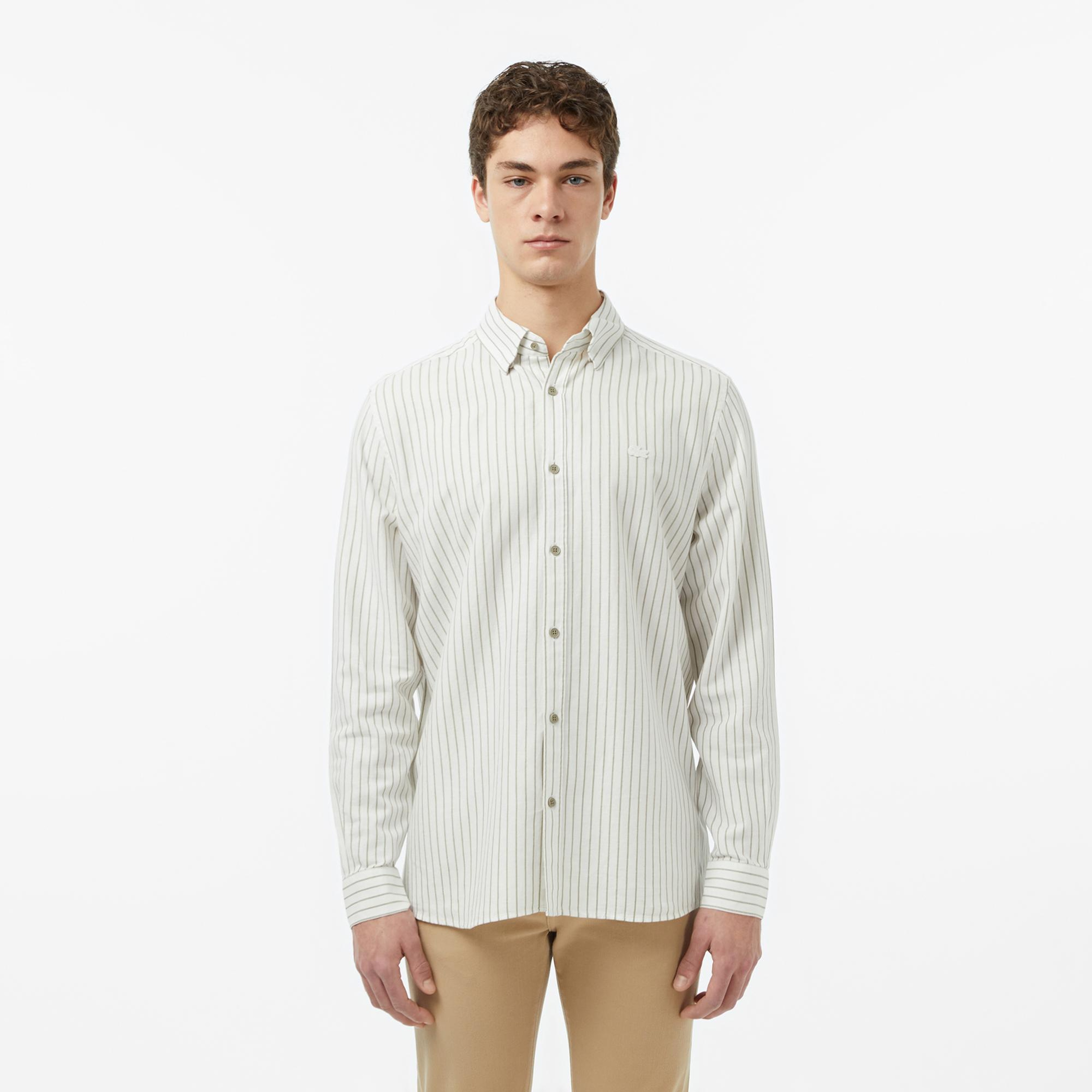 Lacoste Erkek Reguar Fit Düğmeli Yaka Krem Gömlek