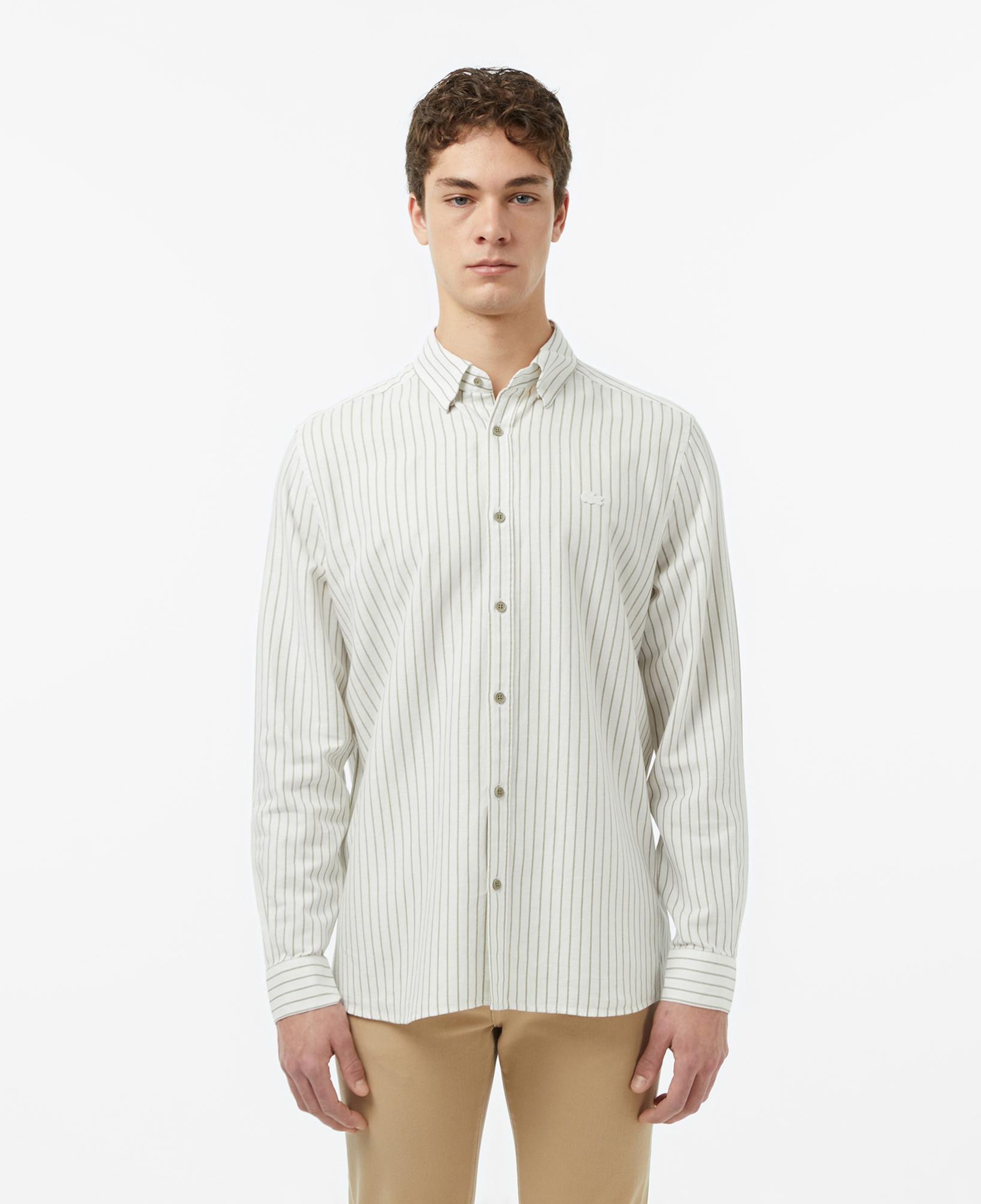 Lacoste Erkek Reguar Fit Düğmeli Yaka Krem Gömlek