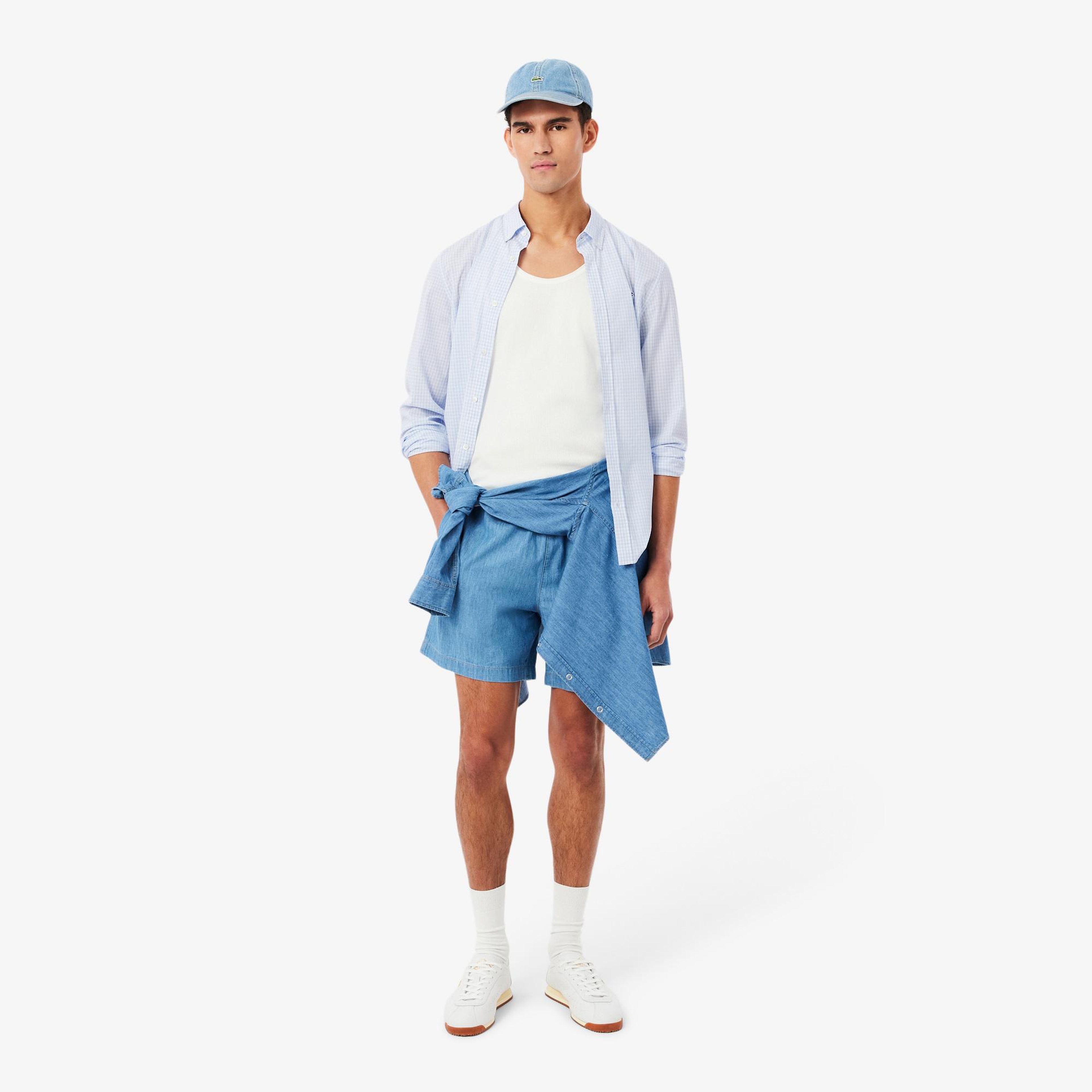 Lacoste Erkek Regular Fit Düğmeli Yaka Ekose Açık Mavi Gömlek