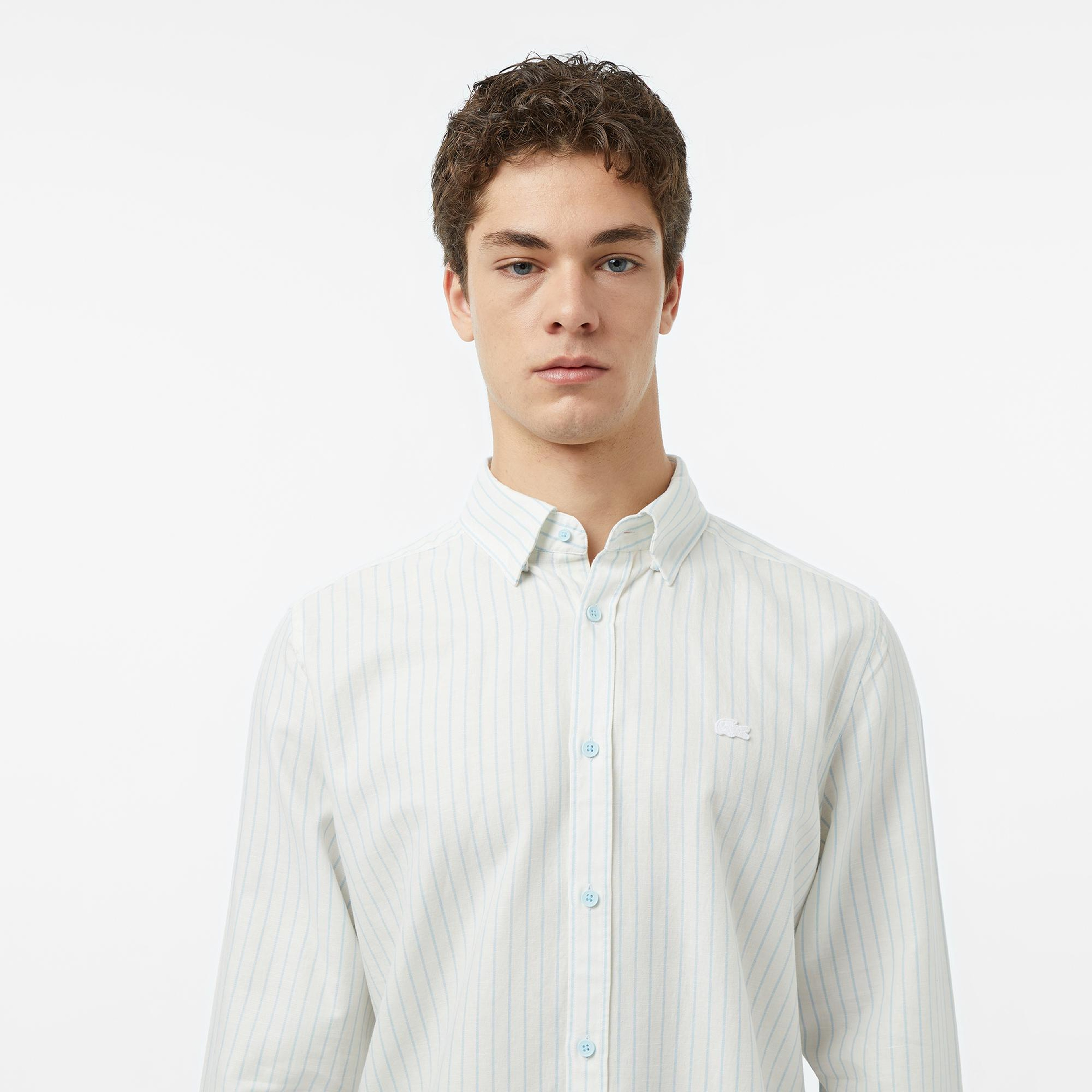 Lacoste Erkek Reguar Fit Çizgili Beyaz Gömlek