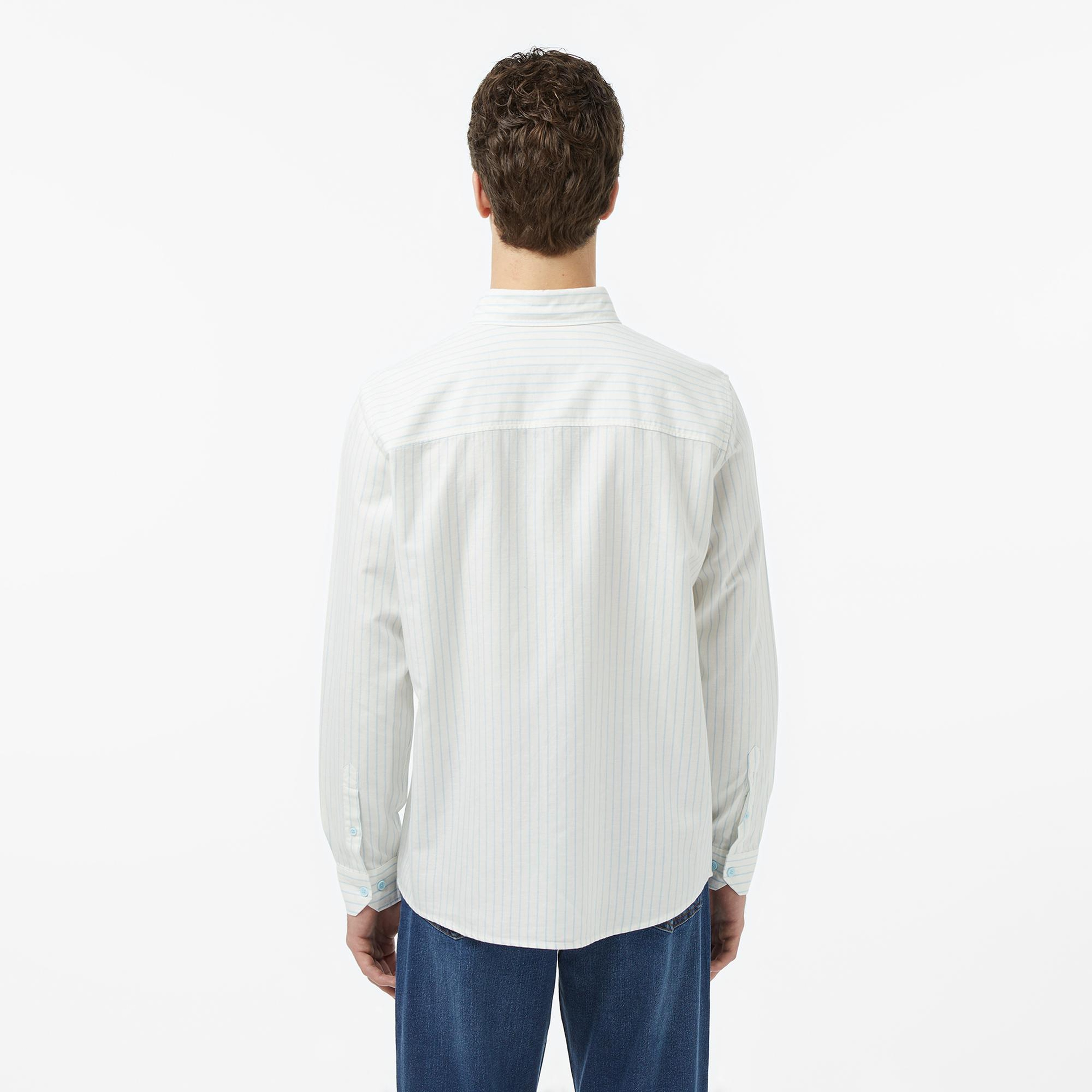 Lacoste Erkek Reguar Fit Çizgili Beyaz Gömlek