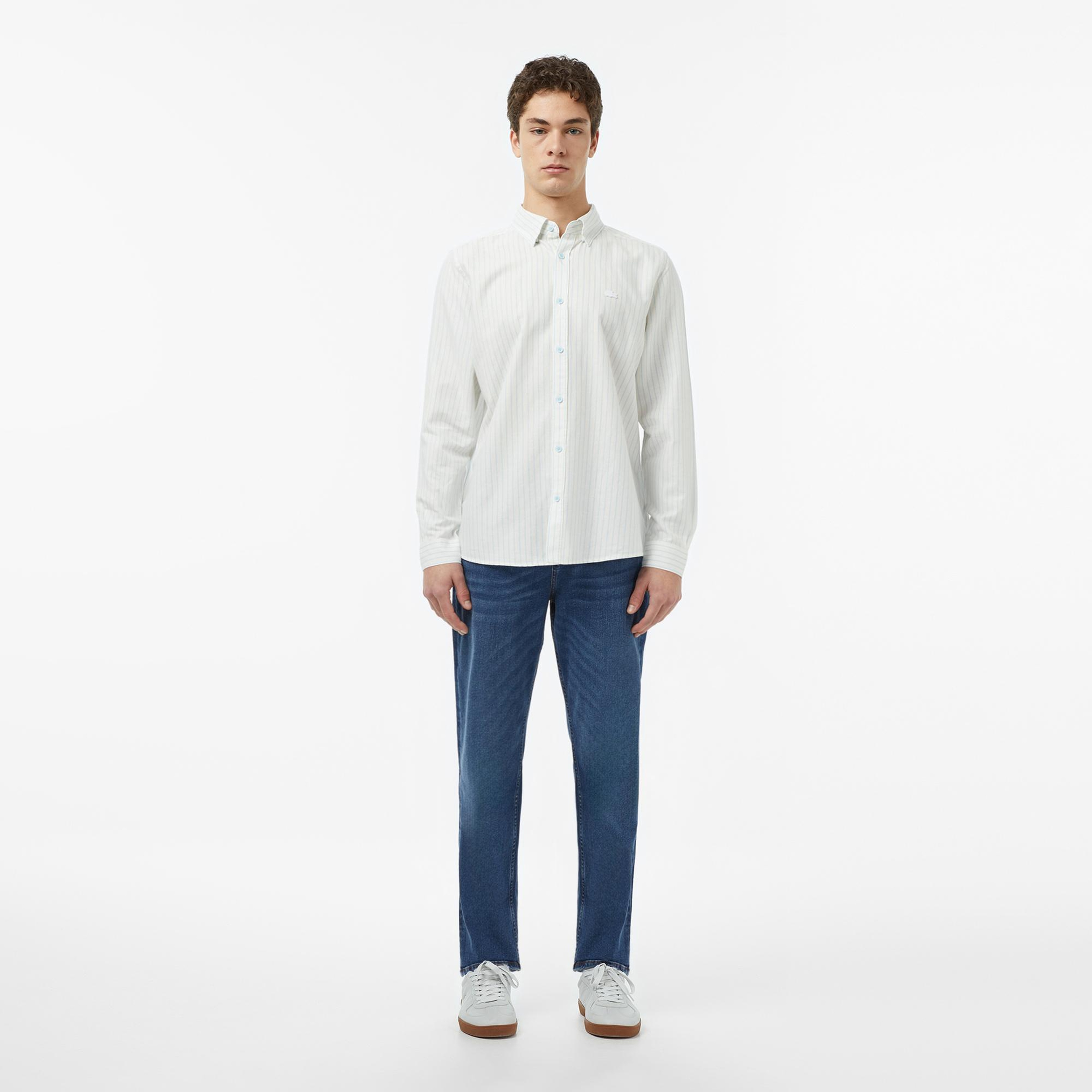 Lacoste Erkek Reguar Fit Çizgili Beyaz Gömlek