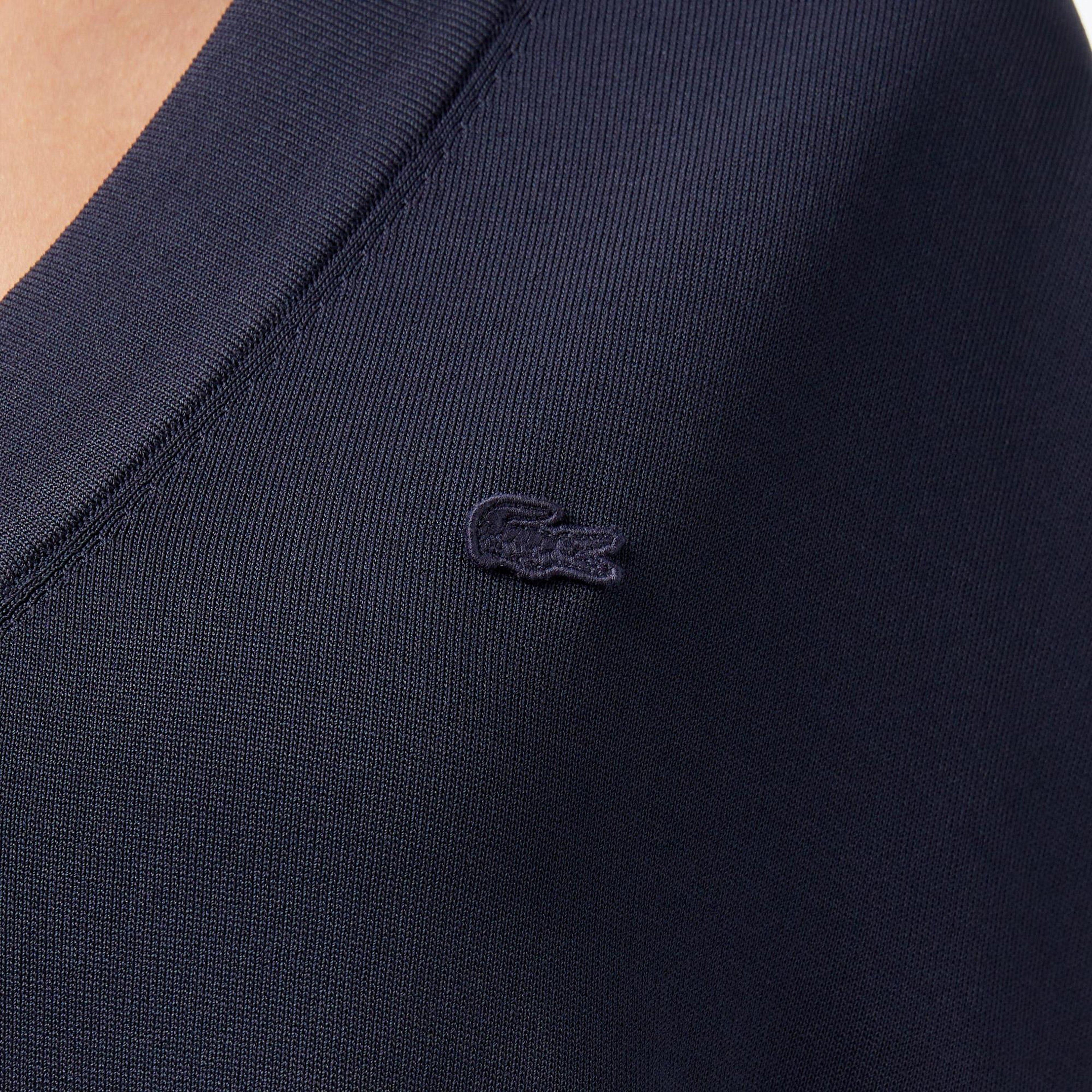 Lacoste Kadın Relaxed Fit Kısa Kollu V Yaka Koyu Gri Triko