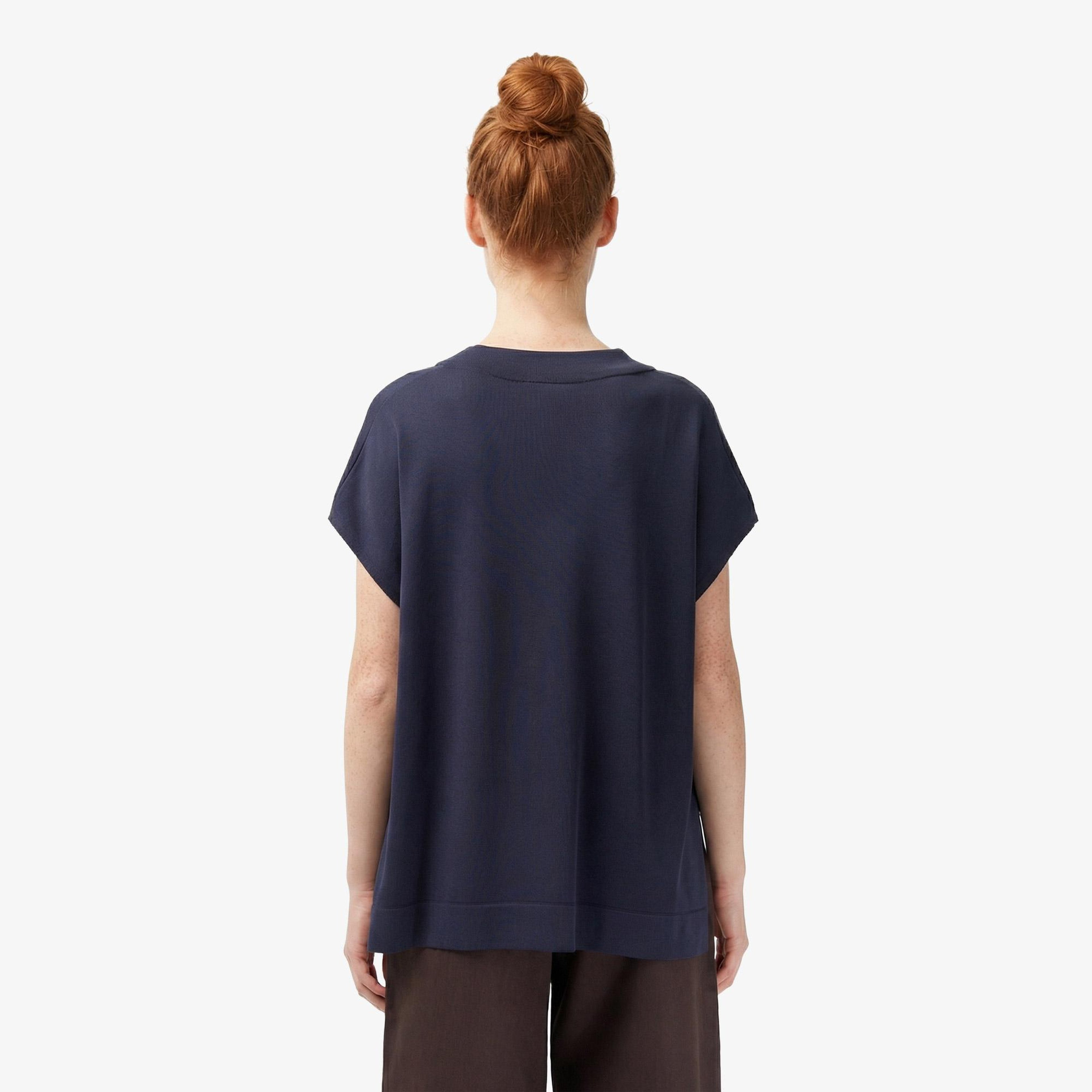 Lacoste Kadın Relaxed Fit Kısa Kollu V Yaka Koyu Gri Triko