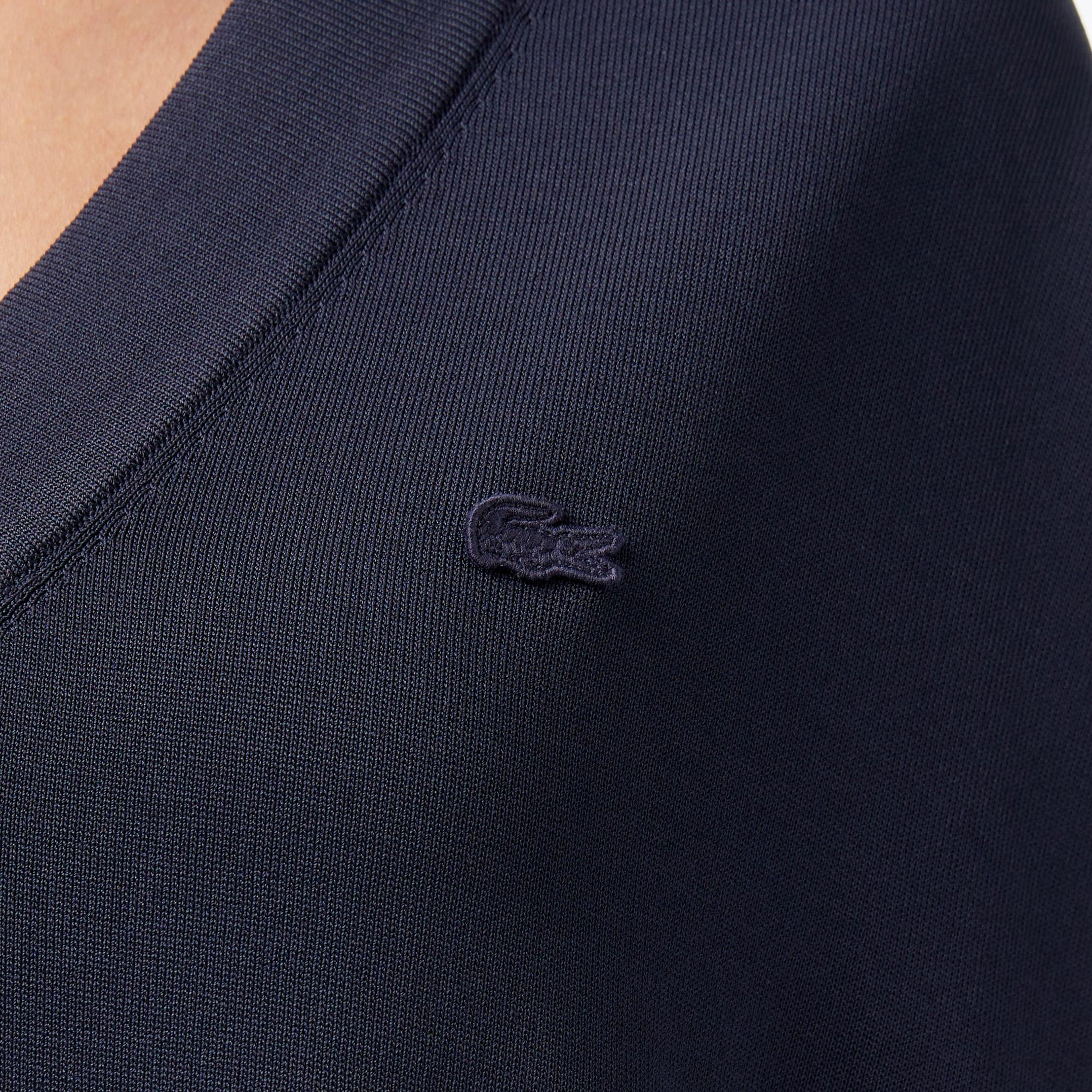 Lacoste Kadın Relaxed Fit Kısa Kollu V Yaka Koyu Gri Triko