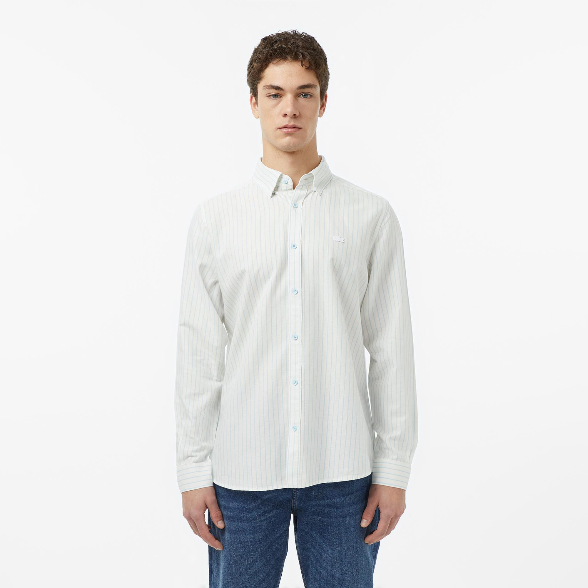 Lacoste Erkek Reguar Fit Çizgili Beyaz Gömlek