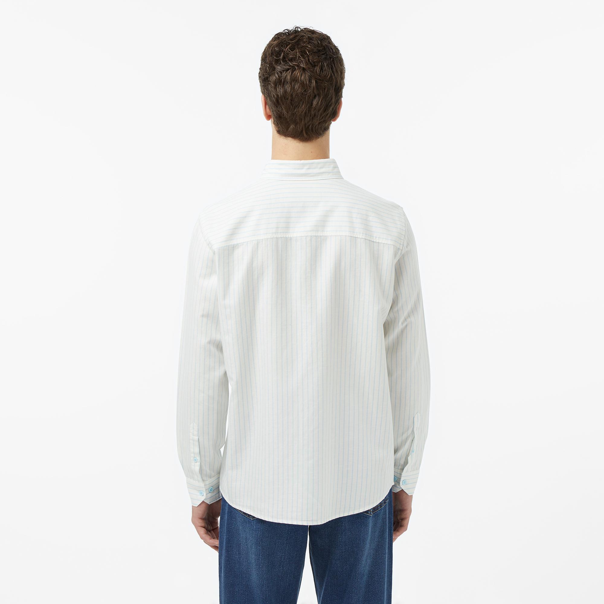 Lacoste Erkek Reguar Fit Çizgili Beyaz Gömlek