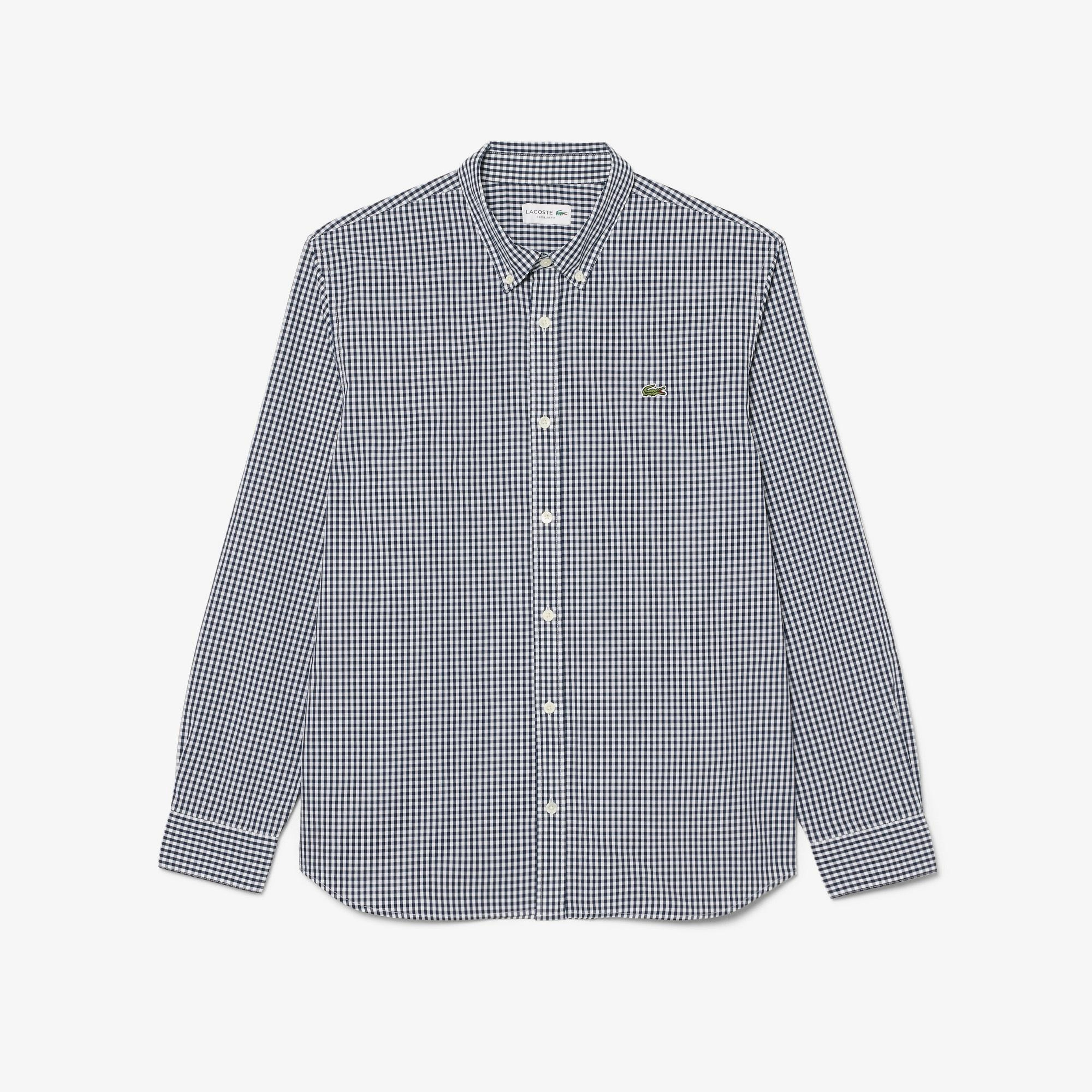 Lacoste Erkek Regular Fit Düğmeli Yaka Ekose Lacivert Gömlek