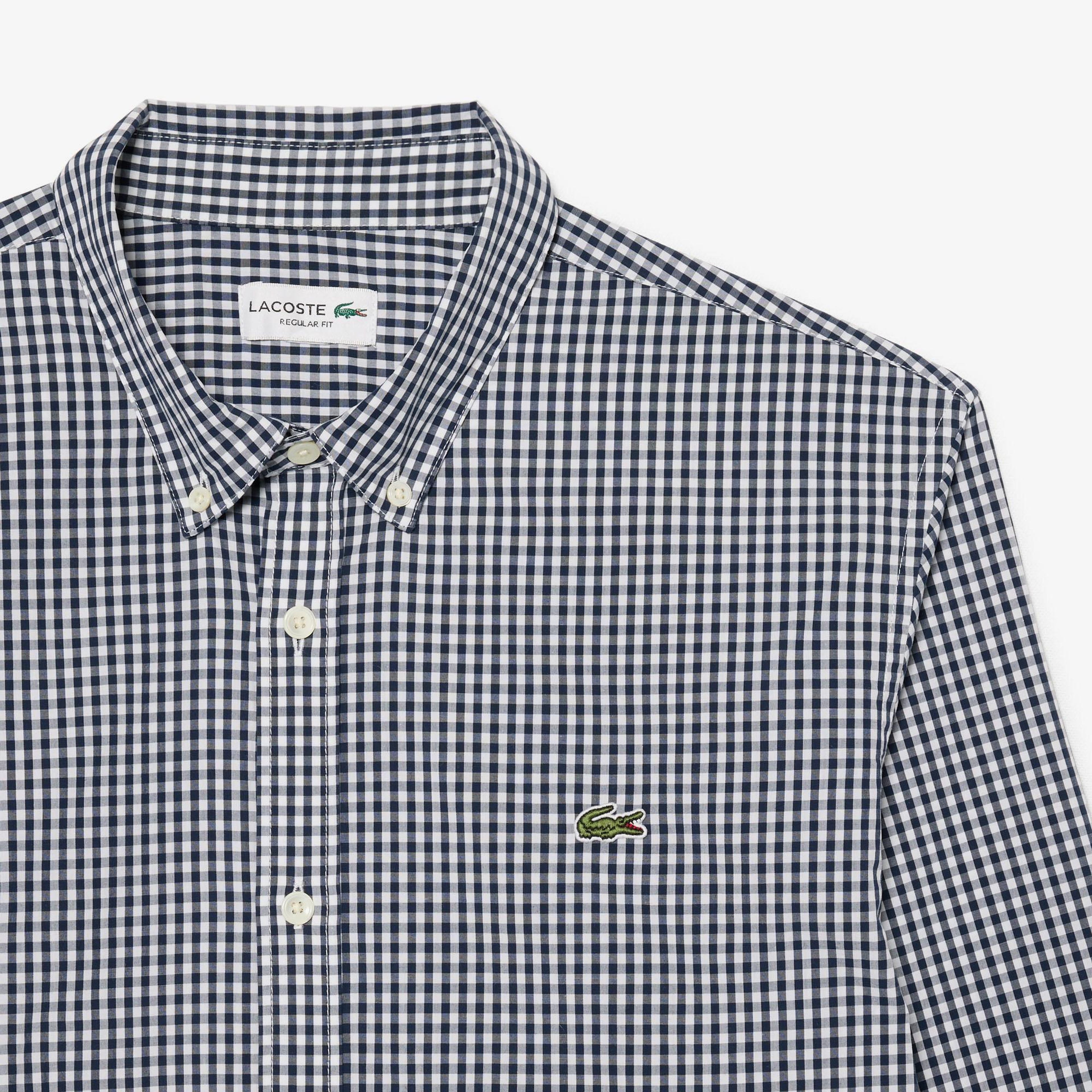 Lacoste Erkek Regular Fit Düğmeli Yaka Ekose Lacivert Gömlek