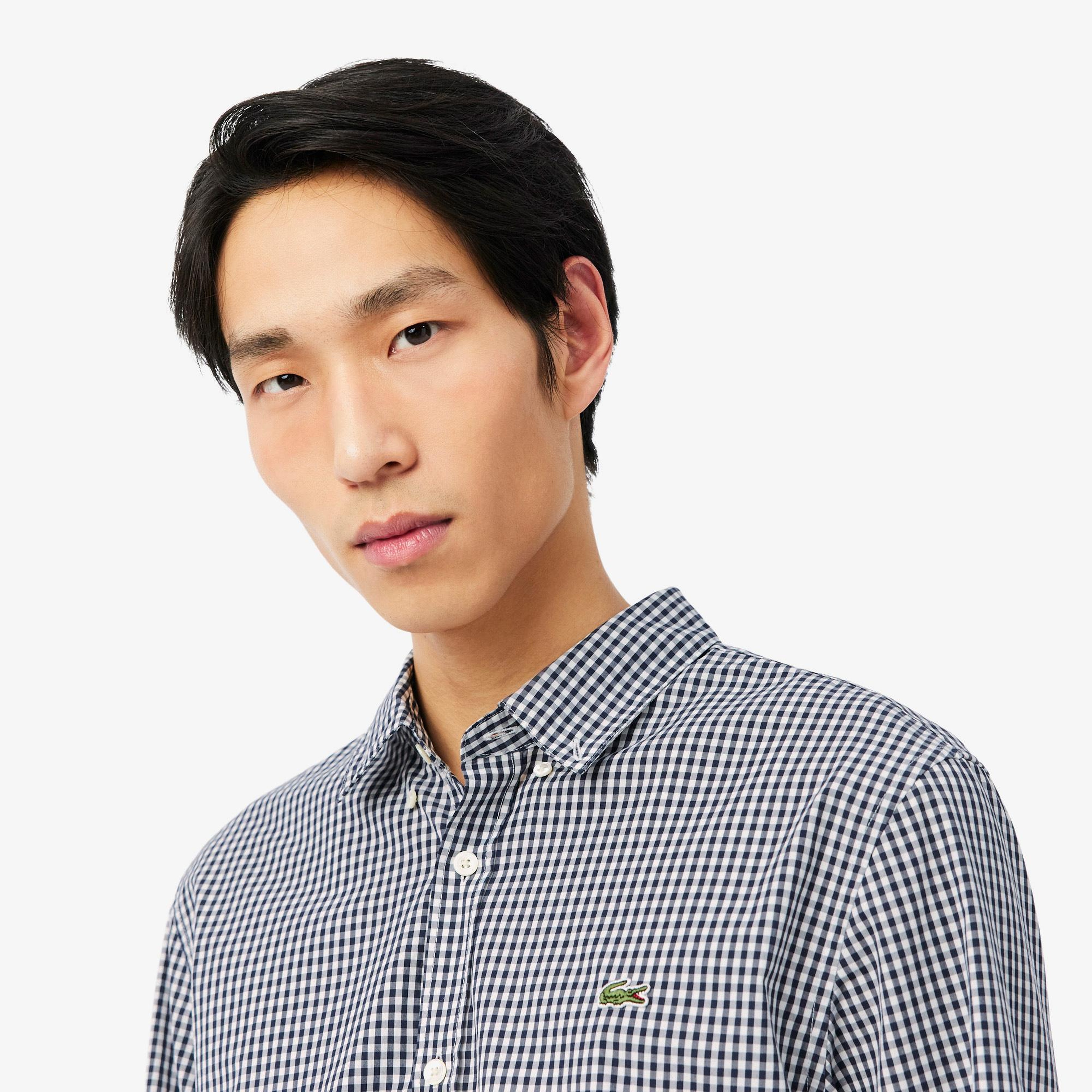 Lacoste Erkek Regular Fit Düğmeli Yaka Ekose Lacivert Gömlek