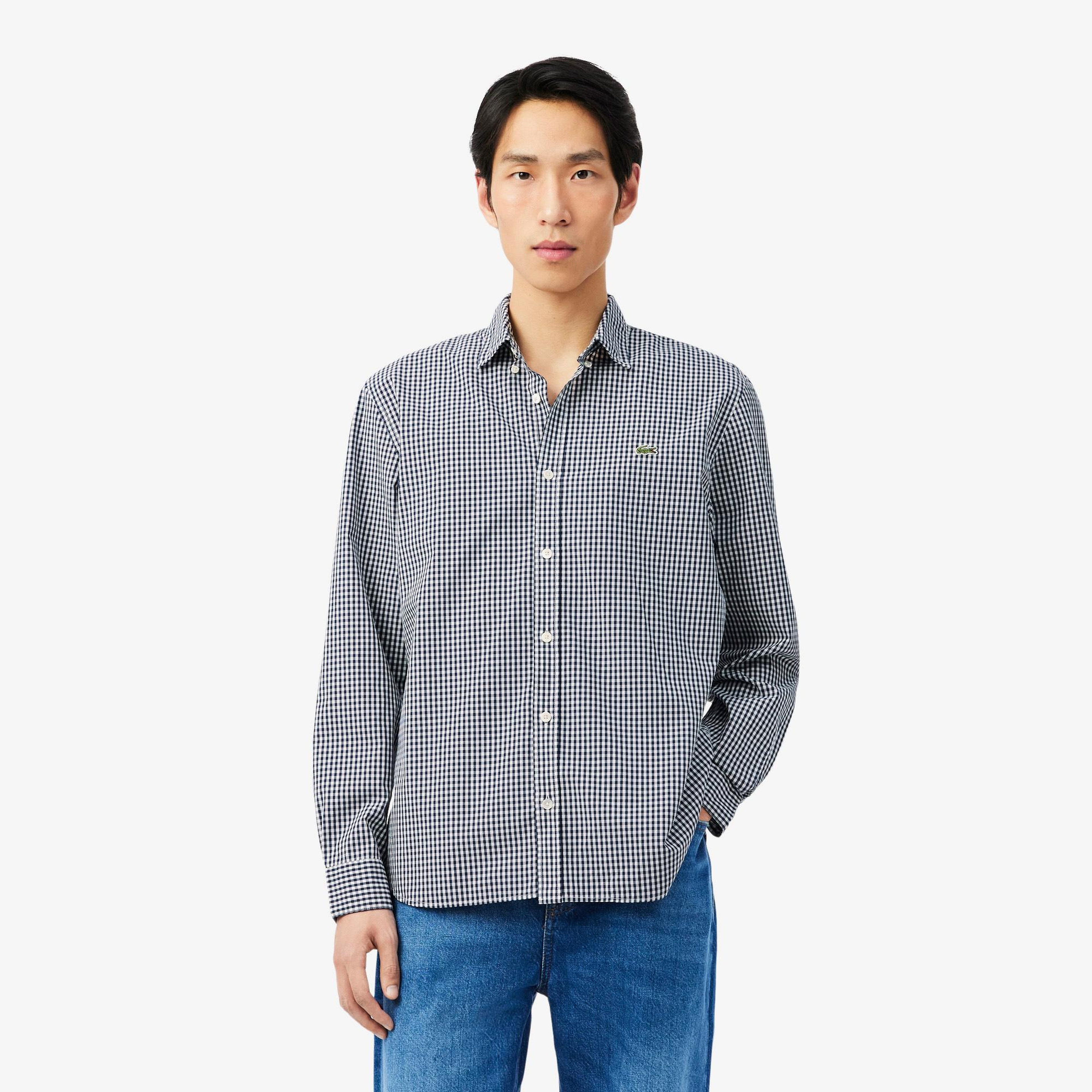 Lacoste Erkek Regular Fit Düğmeli Yaka Ekose Lacivert Gömlek