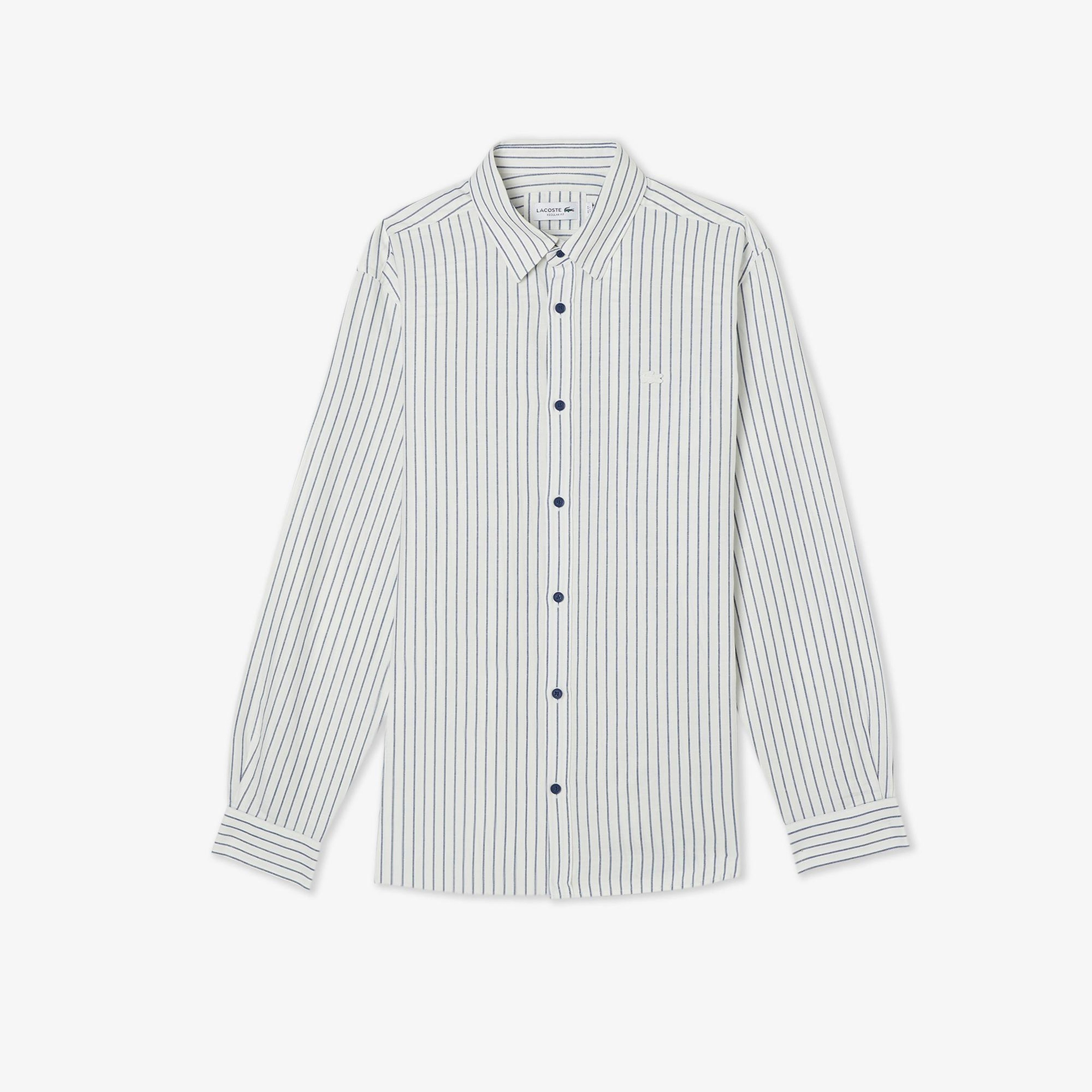Lacoste Erkek Regular Fit Çizgili Koyu Mavi Gömlek