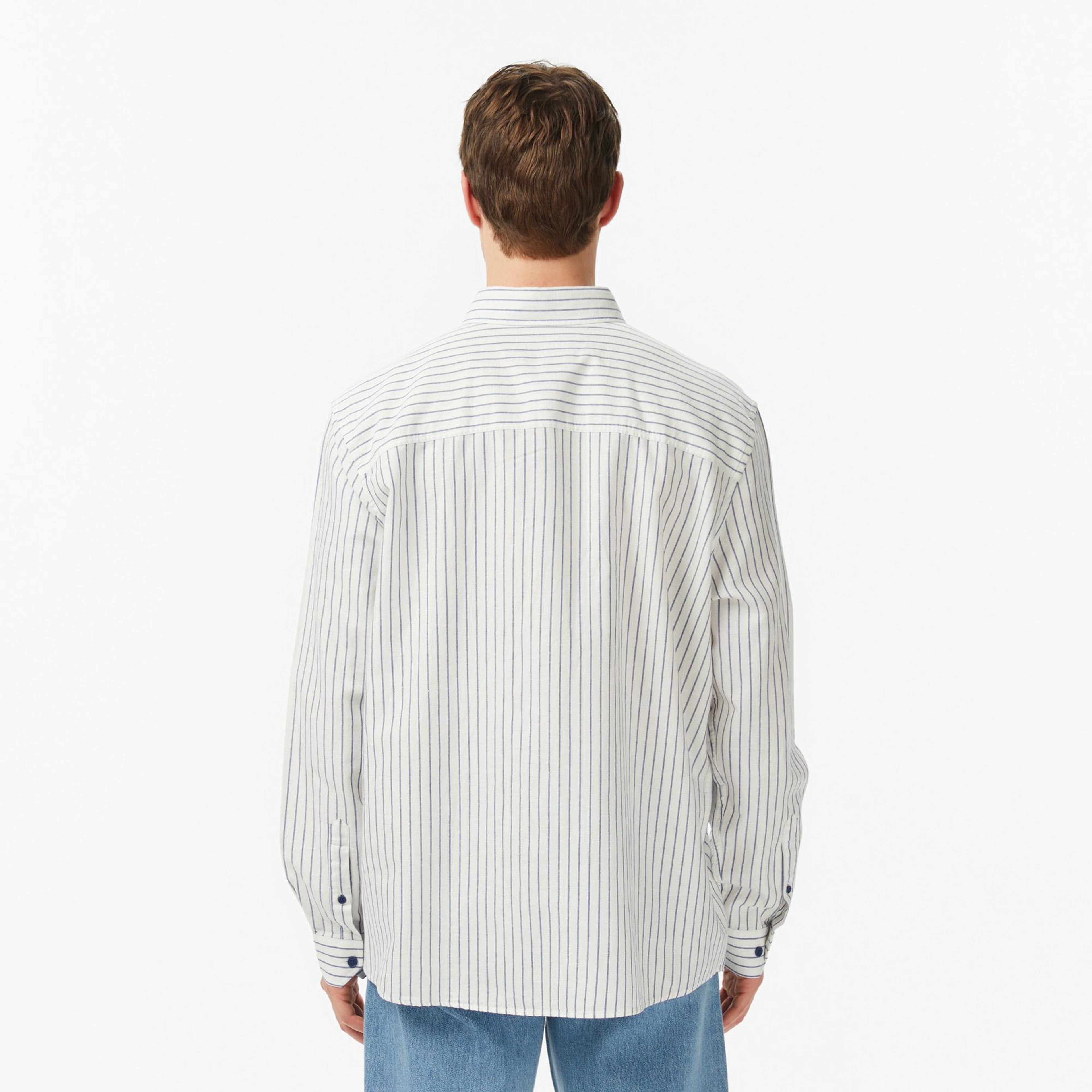 Lacoste Erkek Regular Fit Çizgili Koyu Mavi Gömlek