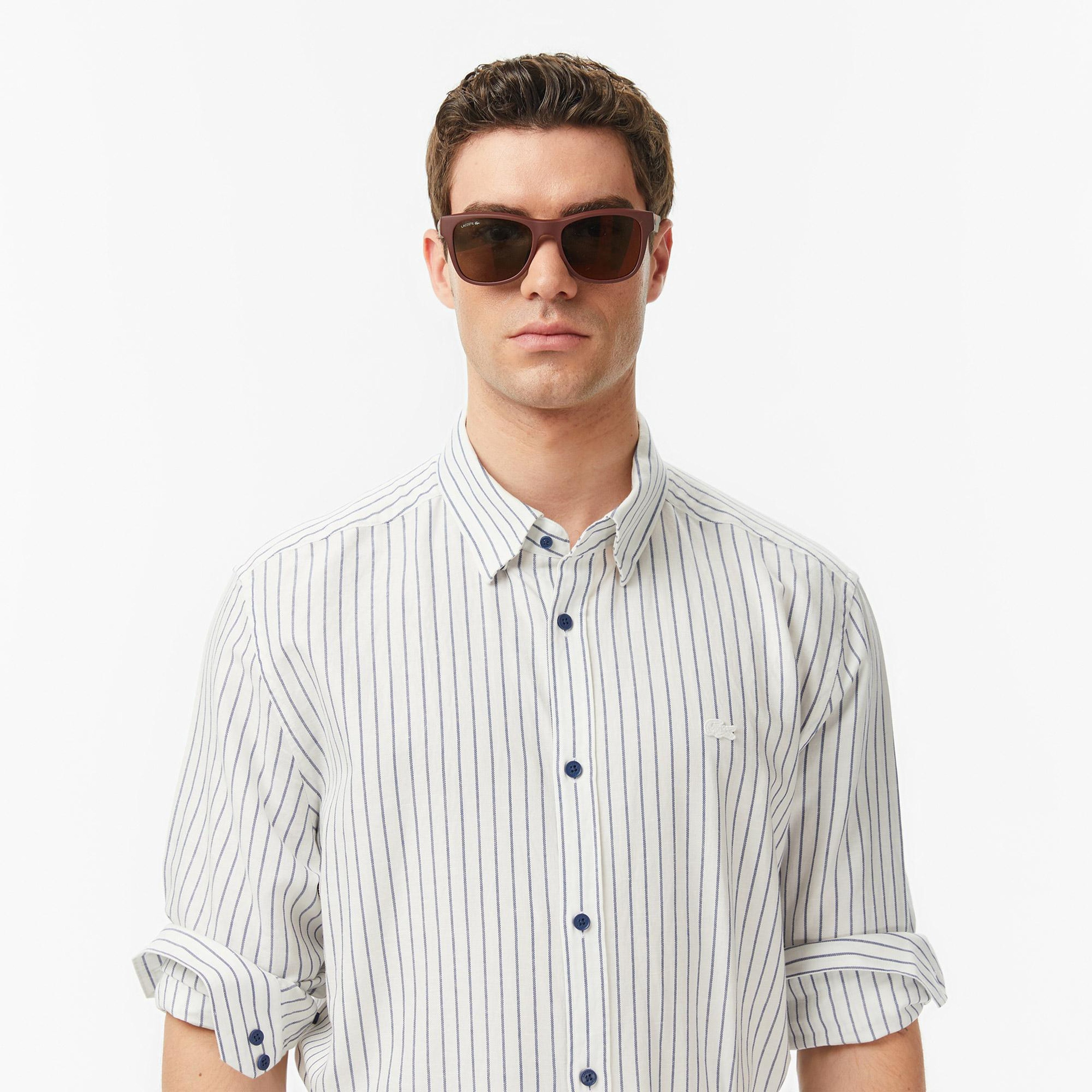 Lacoste Erkek Regular Fit Çizgili Koyu Mavi Gömlek
