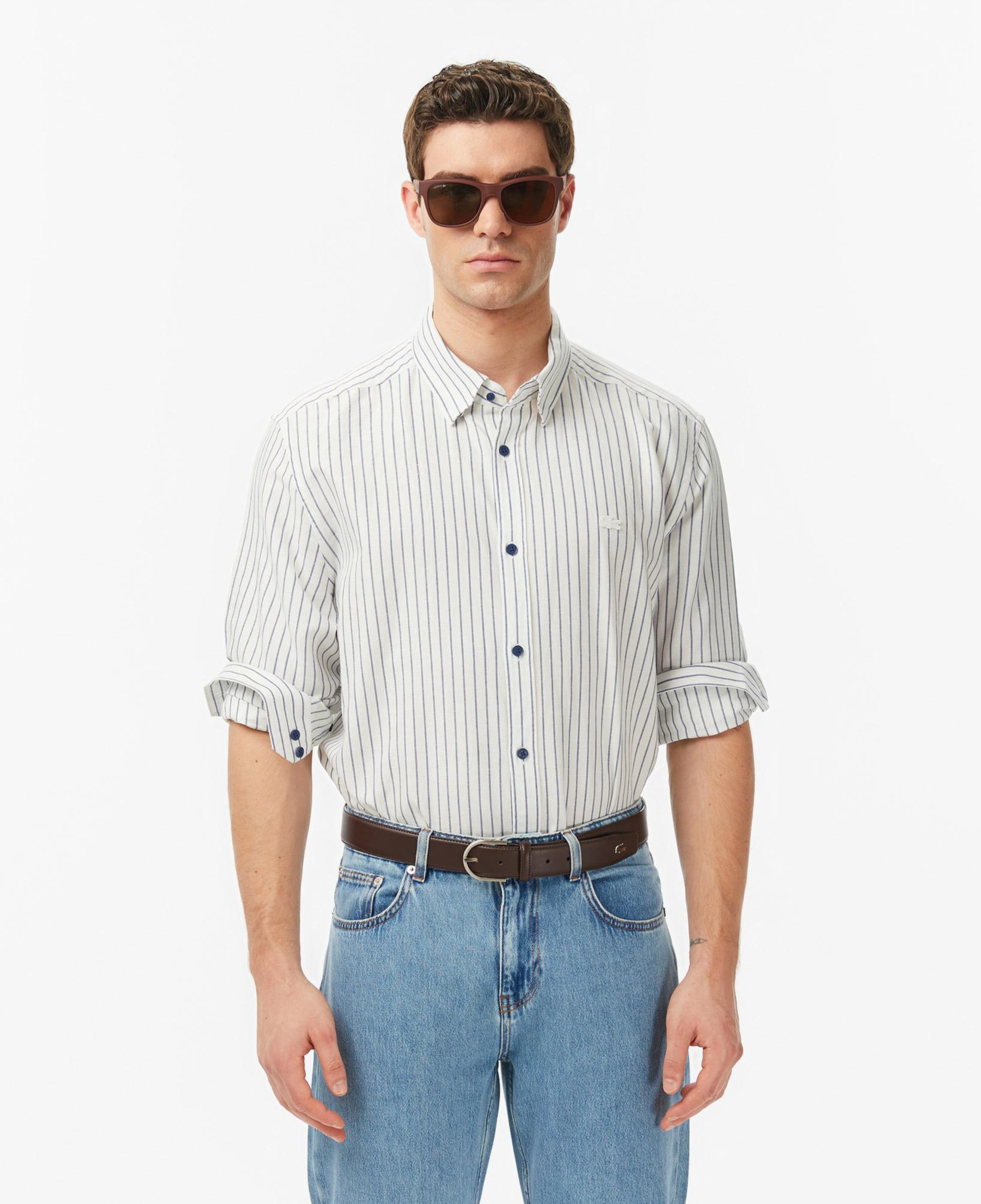 Lacoste Erkek Regular Fit Çizgili Koyu Mavi Gömlek