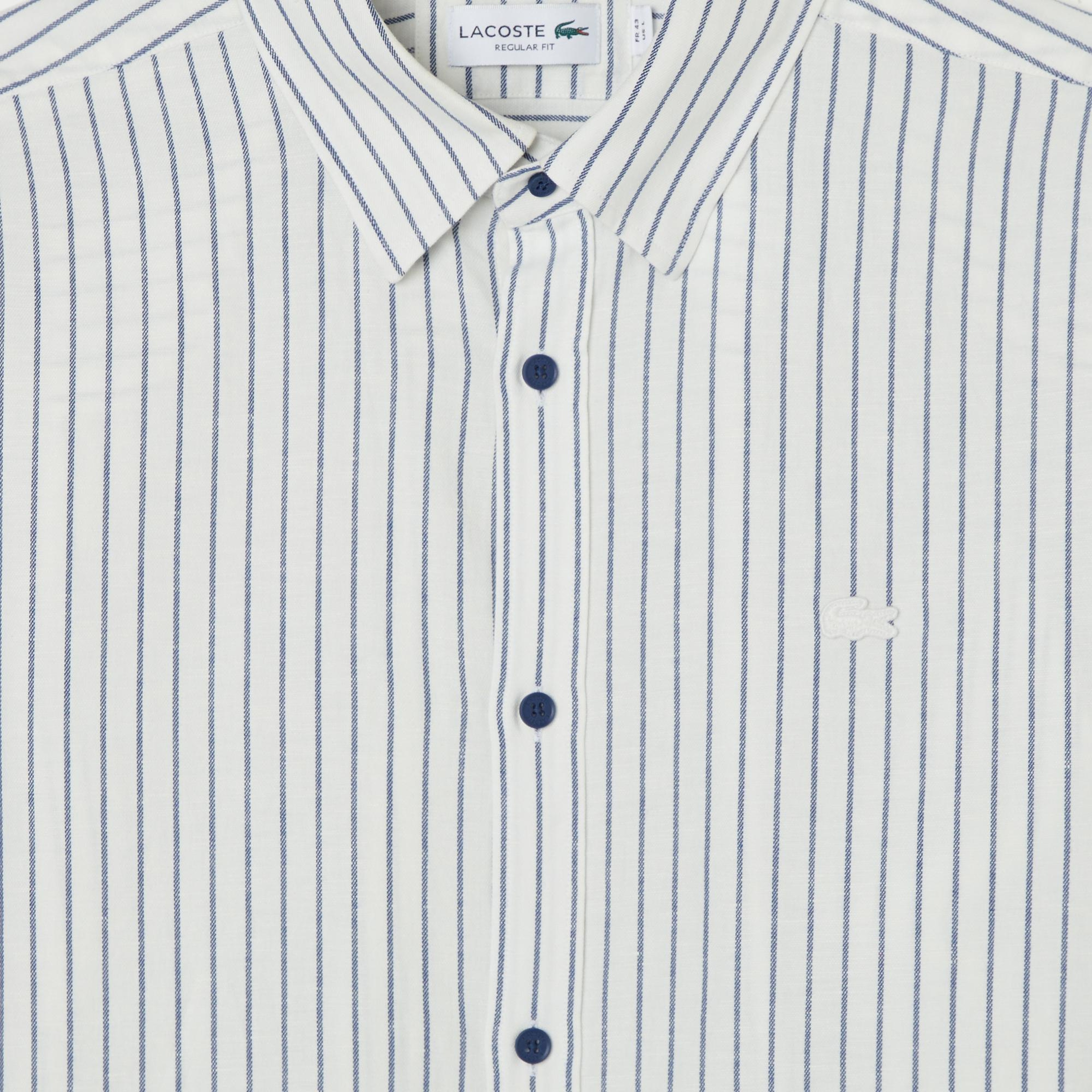 Lacoste Erkek Regular Fit Çizgili Koyu Mavi Gömlek