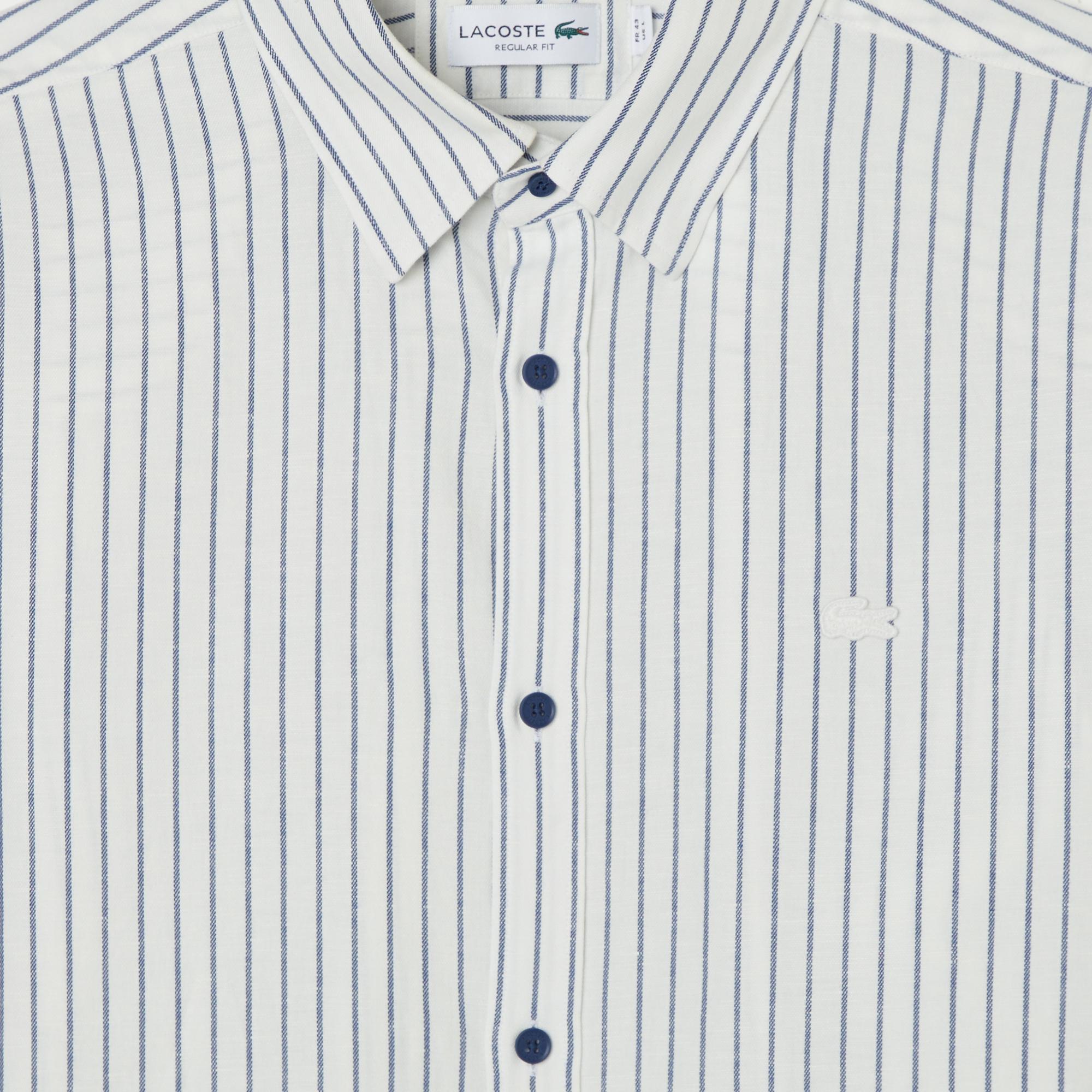 Lacoste Erkek Regular Fit Çizgili Koyu Mavi Gömlek