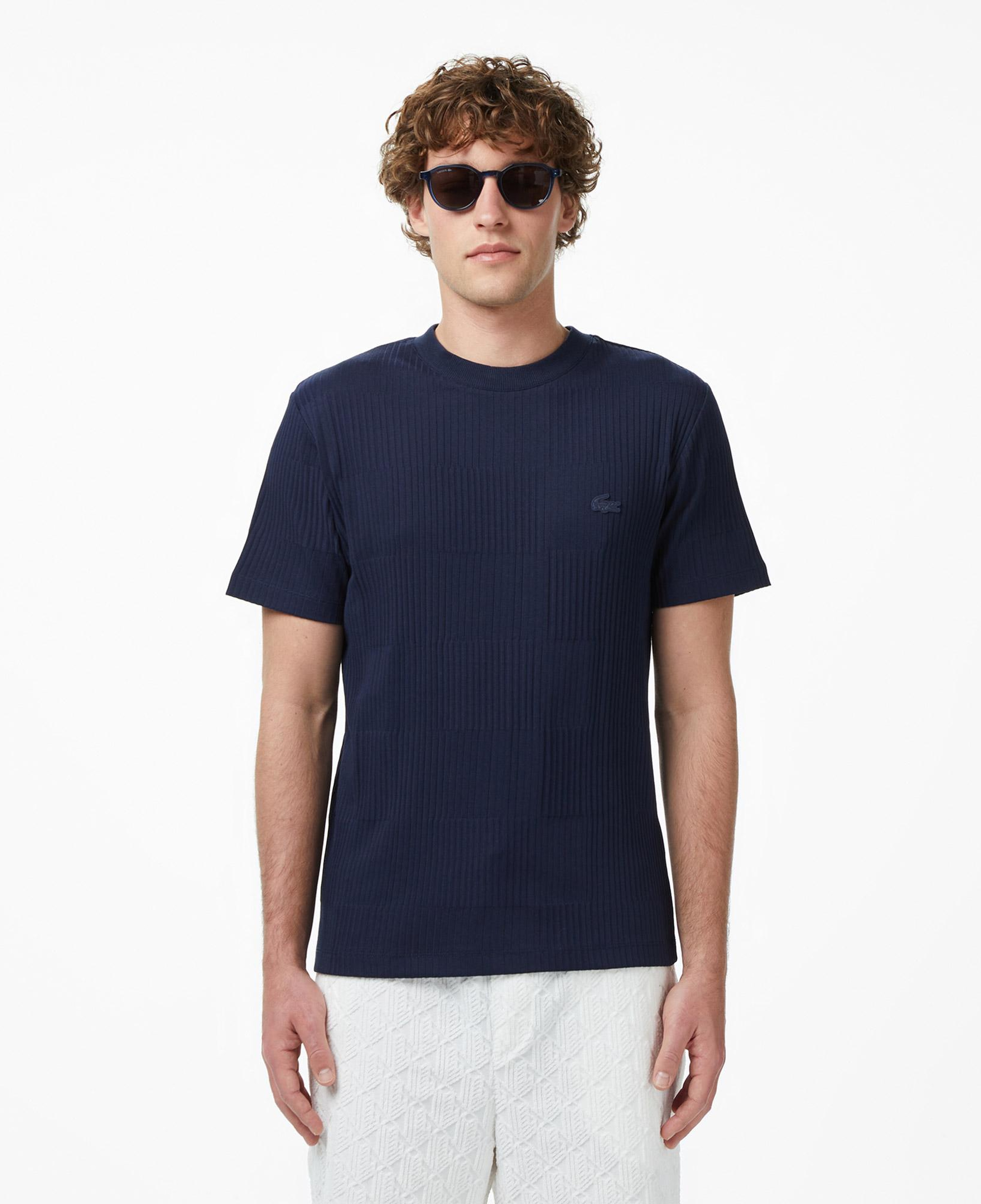 Lacoste Erkek Regular Fit Bisiklet Yaka Çizgili Lacivert T-Shirt