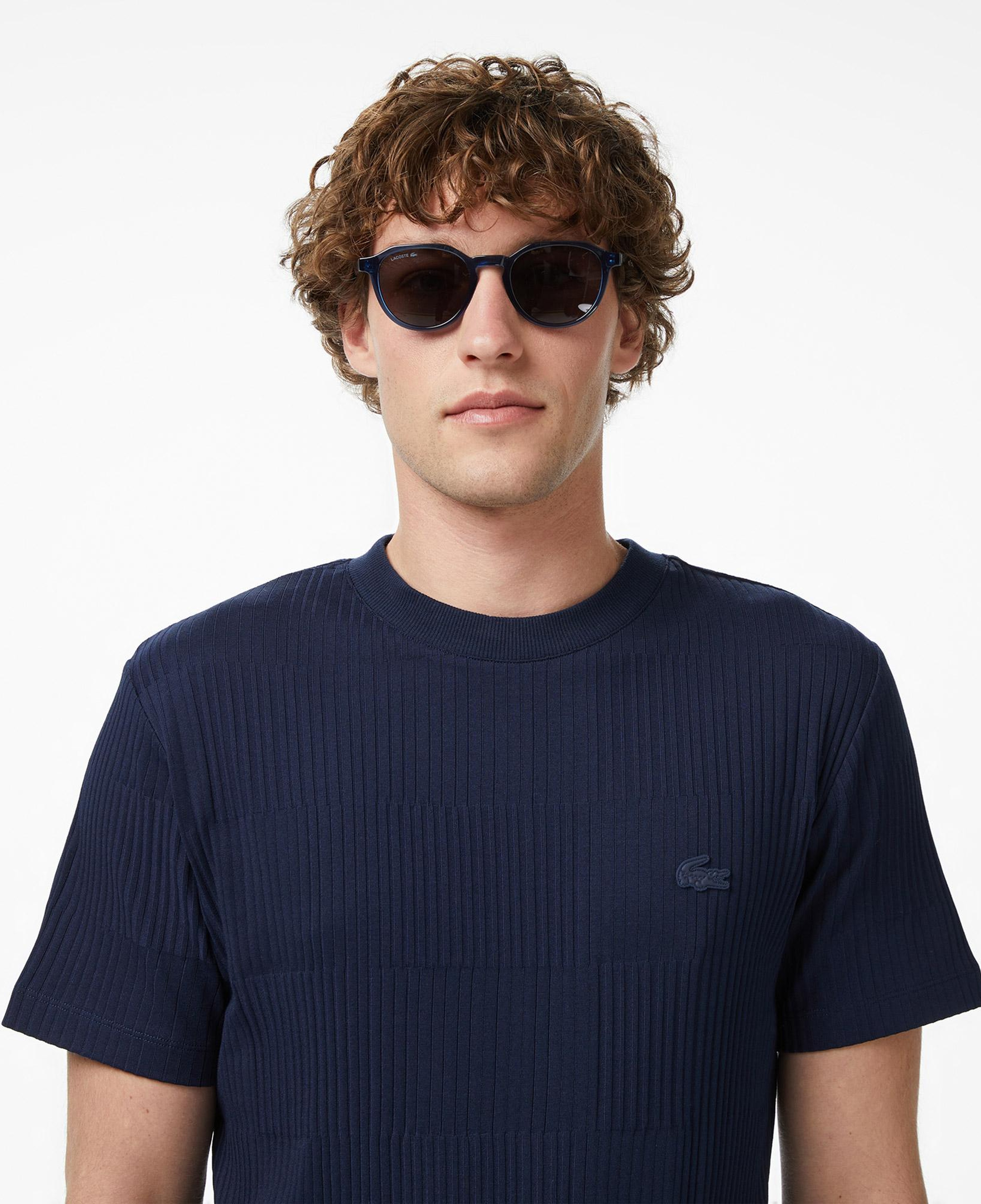 Lacoste Erkek Regular Fit Bisiklet Yaka Çizgili Lacivert T-Shirt