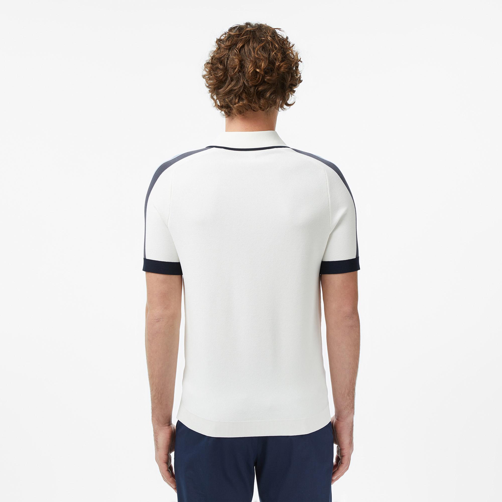 Lacoste Erkek Classic Fit Kısa Kollu Yarım Fermuarlı Beyaz Triko
