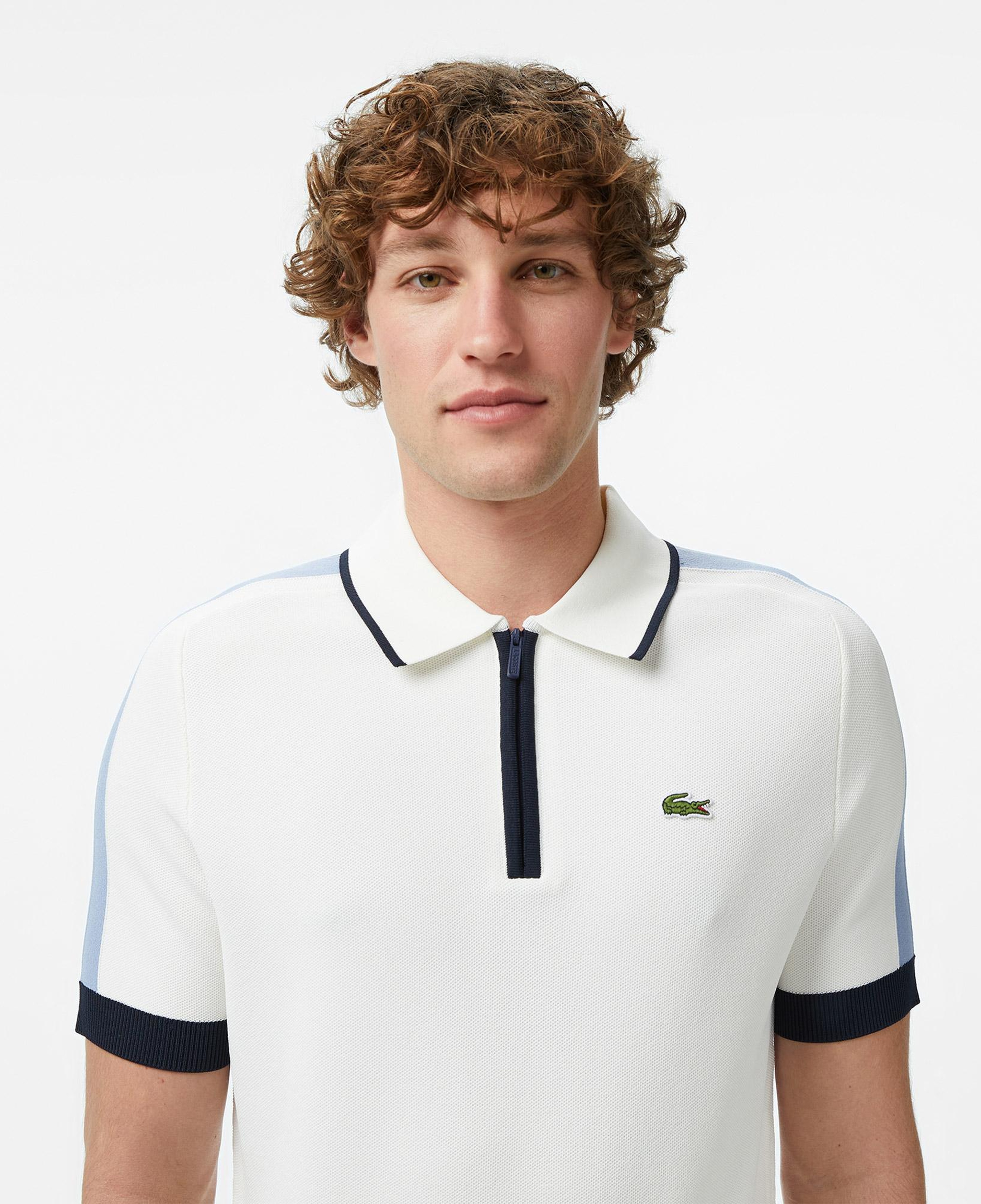 Lacoste Erkek Classic Fit Kısa Kollu Yarım Fermuarlı Beyaz Triko