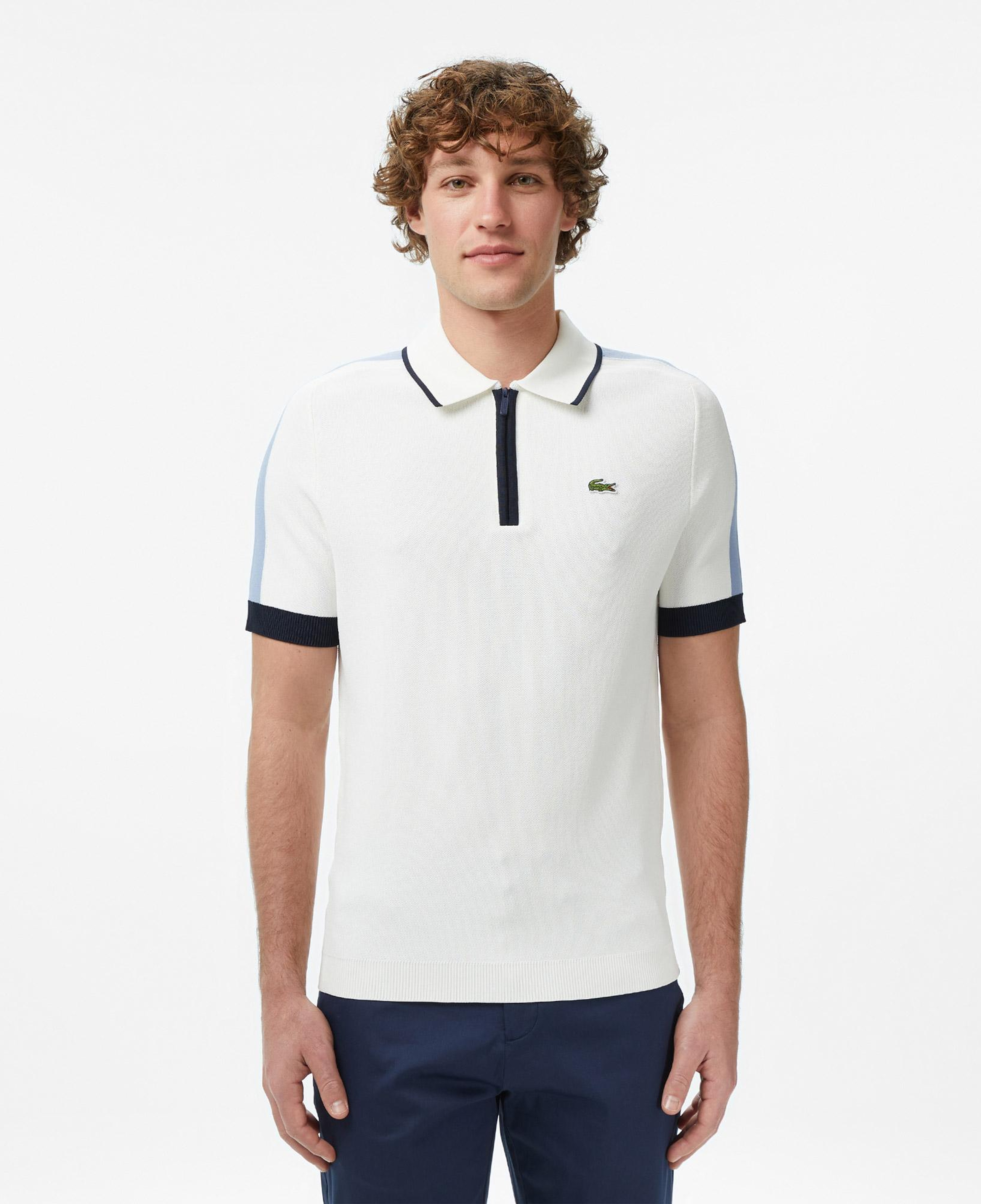 Lacoste Erkek Classic Fit Kısa Kollu Yarım Fermuarlı Beyaz Triko